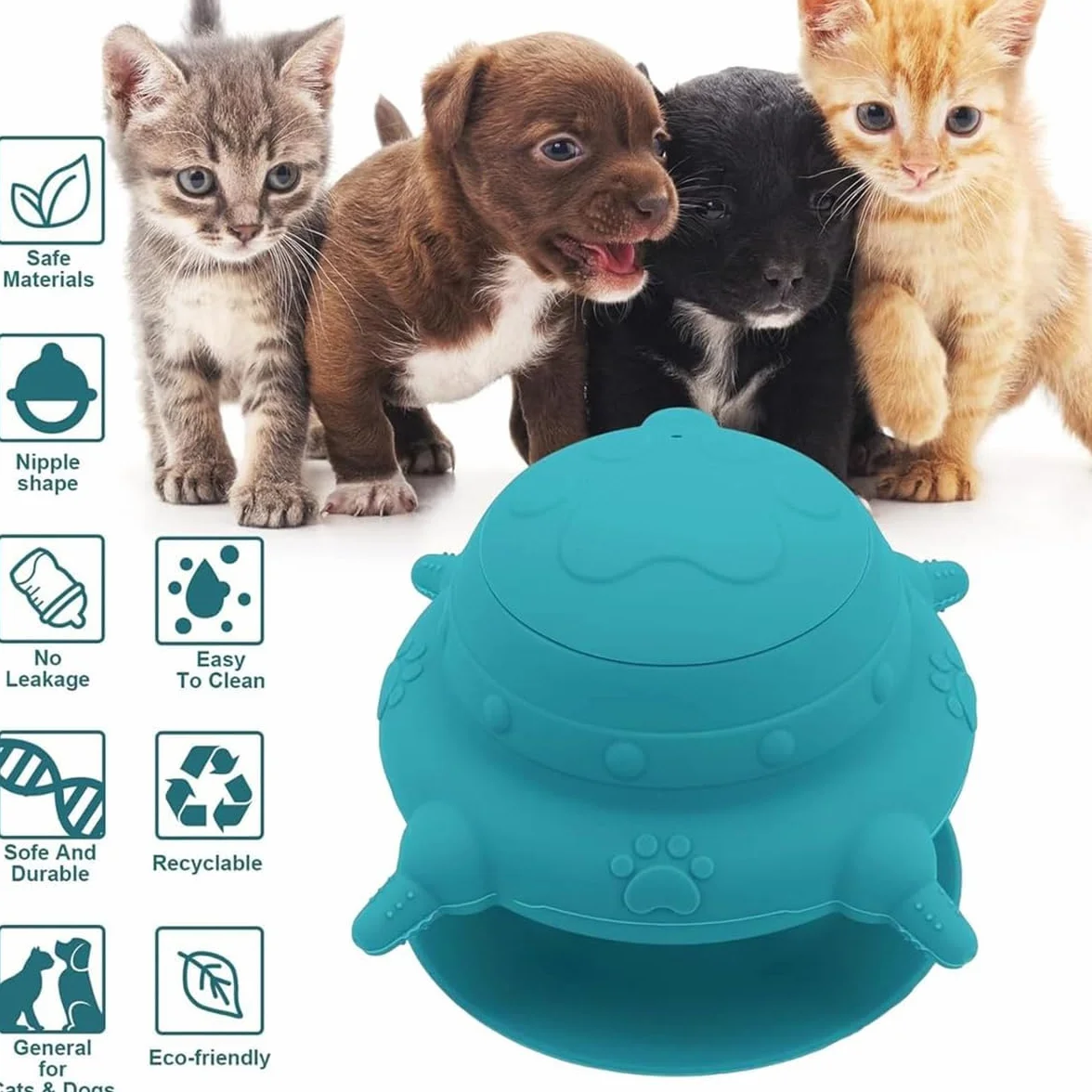Station d'alimentation à lait pour chiots et chats avec 4 tétons - Silicone auto-nourrissante