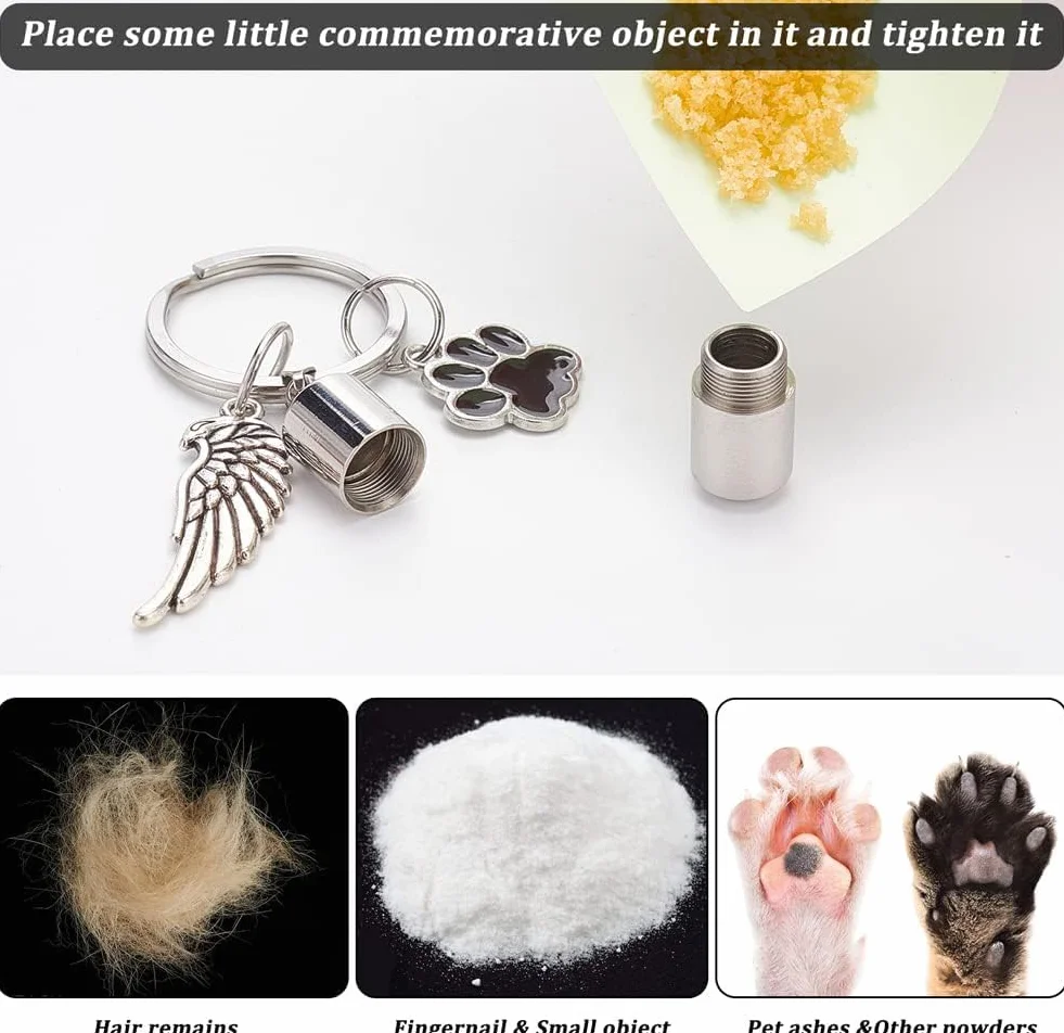 Urne Commémorative Animaux Porte-Clés Patte Chien Aile Collier Cendres Pendentif Chat Souvenir