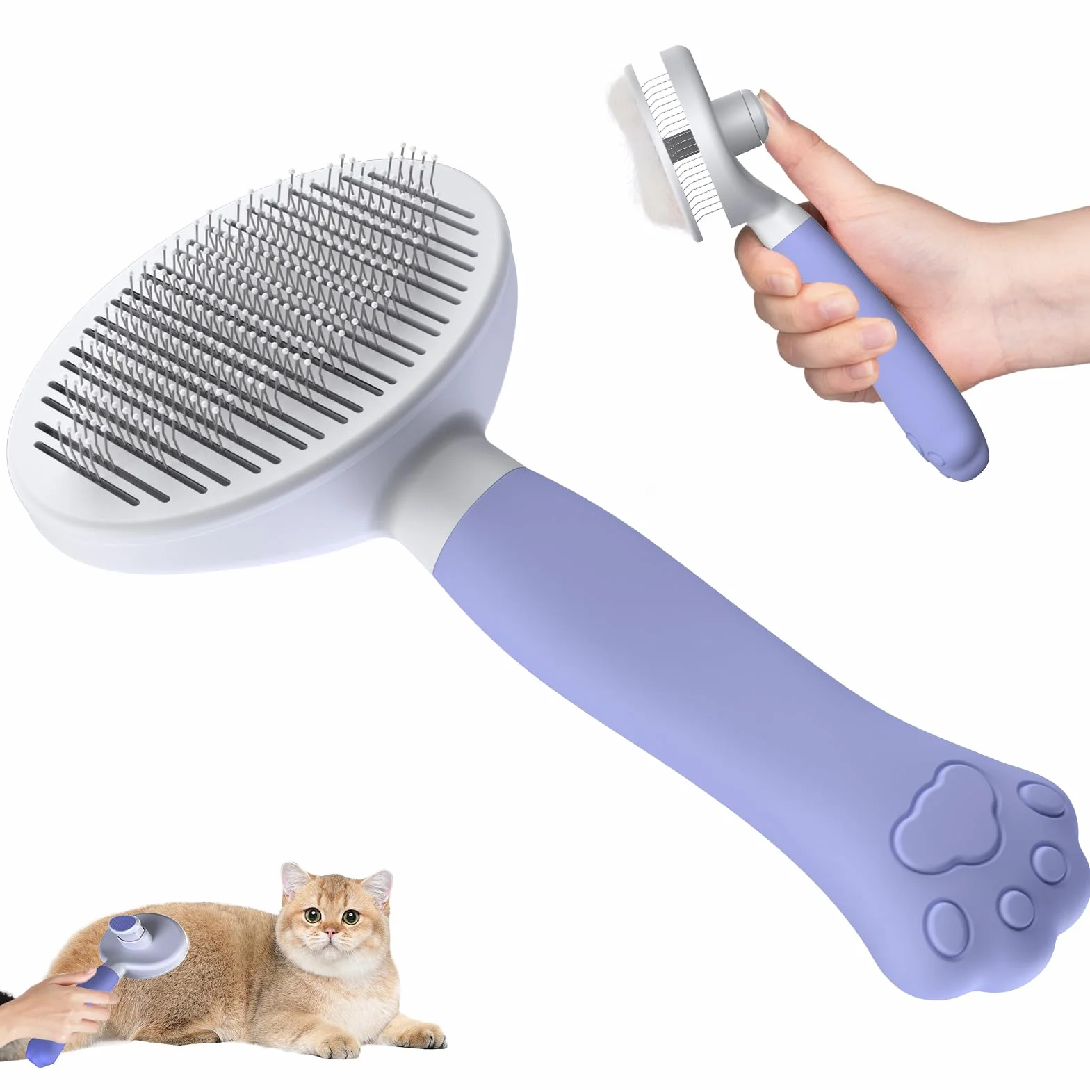 Brosse pour Chats et Chiens Zivacate Auto-nettoyante Poignée Ergonomique Poils Courts et Longs Violet