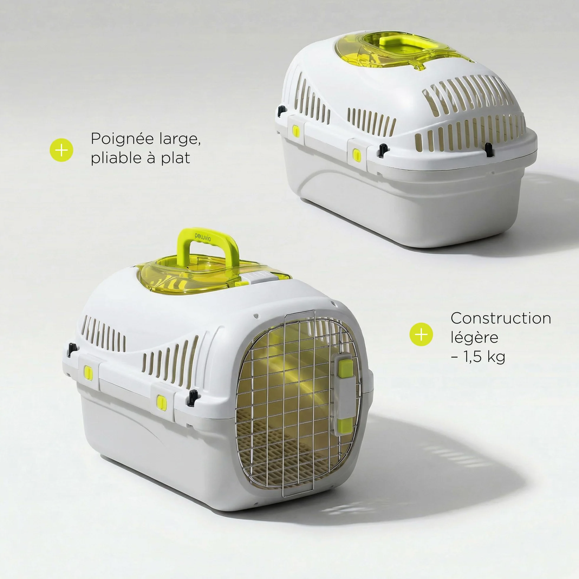 Safy Boîte de Transport Rigide pour Chat avec Porte en Métal, Double Sécurité et Ventilation, Rabat de Visualisation Supérieur, Poignée Escamotable, Grille Amovible