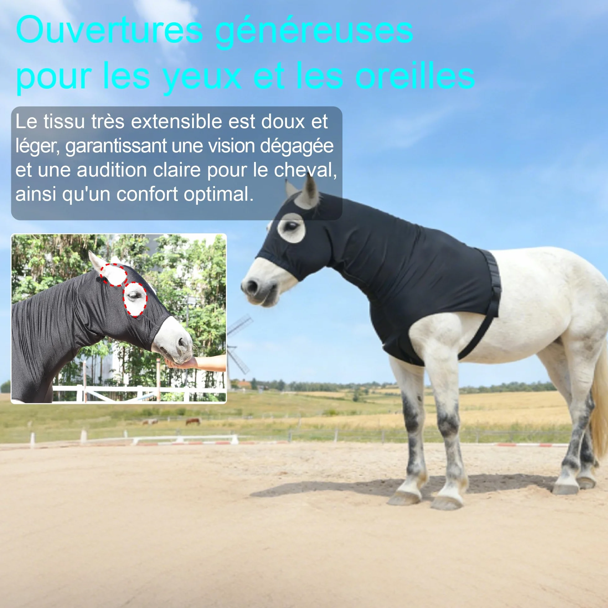 Cagoule Élastique Cheval avec Fermeture Éclair Noir Medium