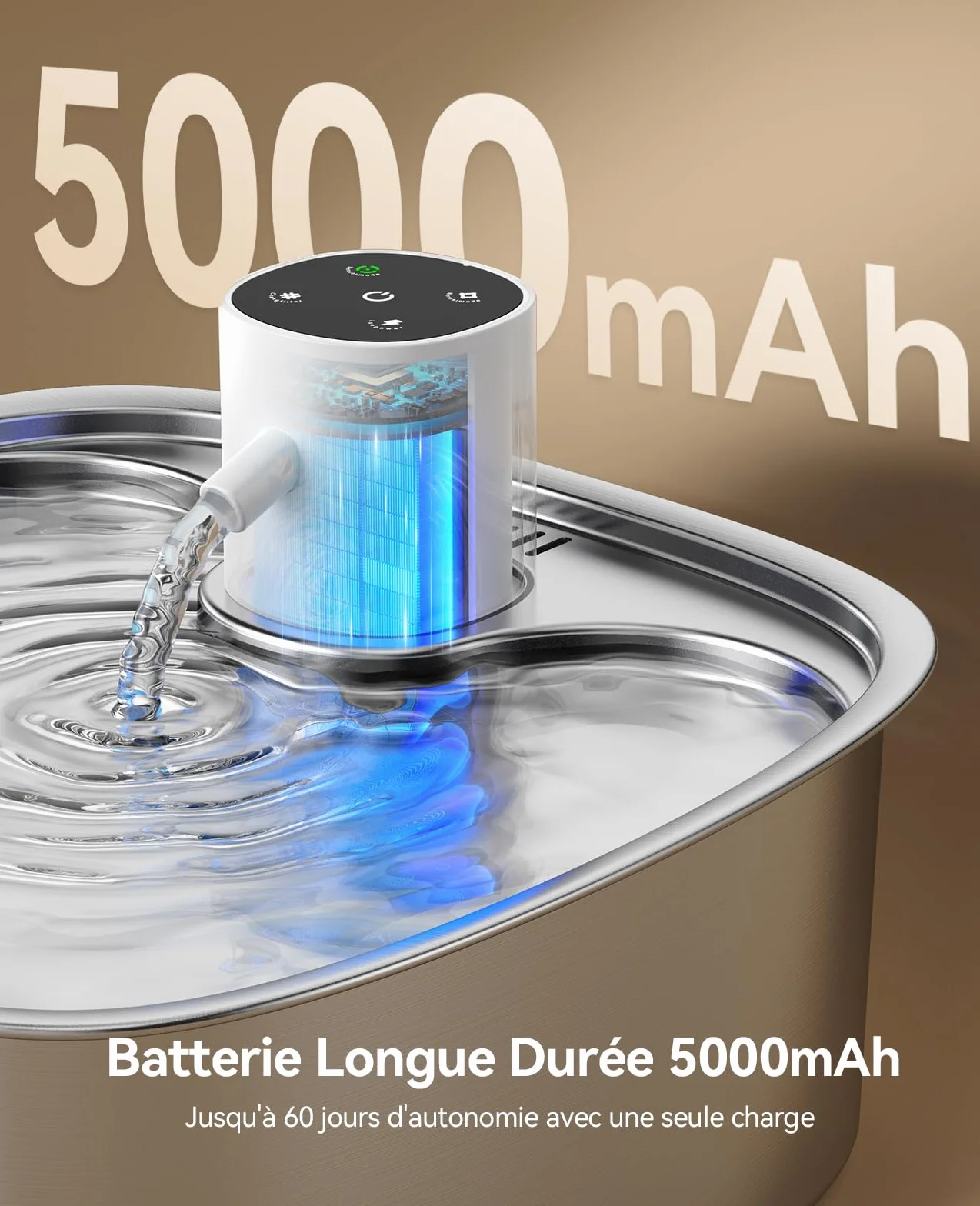 FEELNEEDY 8L Fontaine à Eau Chat sans Fil, Batterie 5000mAh, Distributeur Eau Chien avec Radar Détecteur de Mouvement