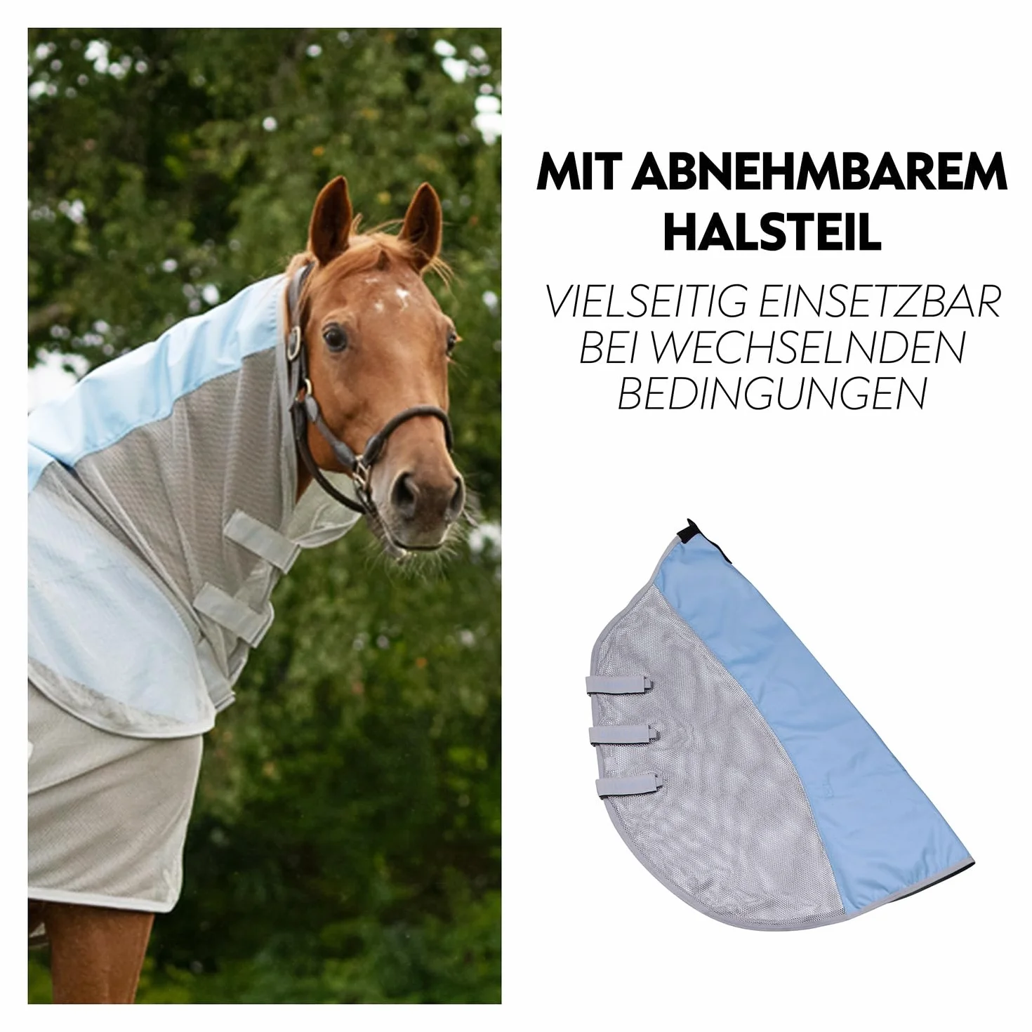 Couverture Pluie Anti-Mouches 0g Cheval Oslo 1200D Couvre-Cou Amovible Imperméable Colonne Eau 3000 mm Bleu Gris 145 cm