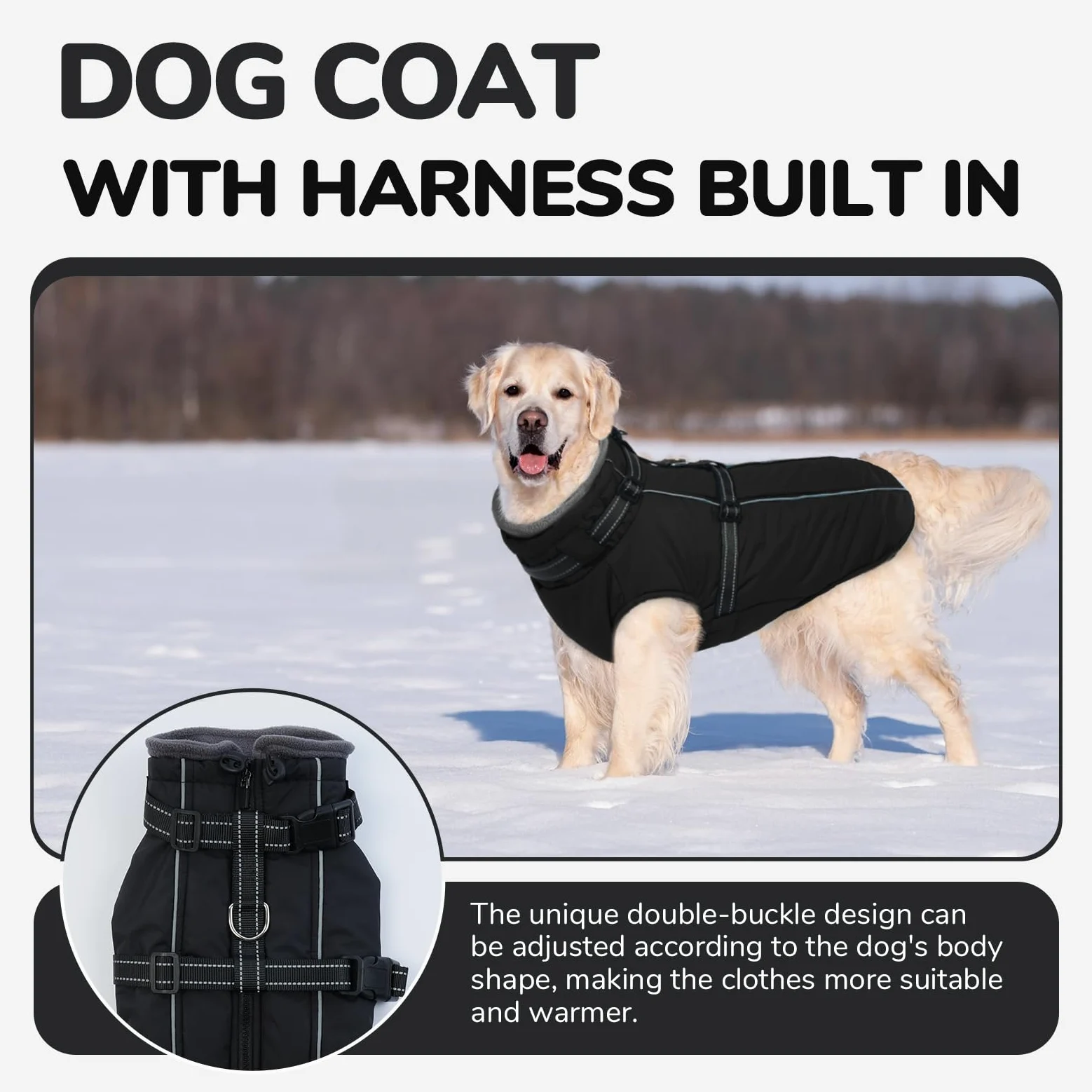 Lelepet Manteau pour chien extra large avec harnais - Veste polaire chaude et imperméable, gilet d'hiver réfléchissant combinaison de neige pour grands chiens, Braque de Weimar - Noir 3XL