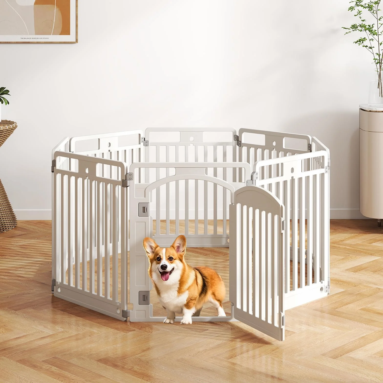GOPLUS Parc pour Chien en Plastique Pliable 80cm, Enclos Chien Modulable 8 Panneaux avec Porte Verrouillable, Blanc