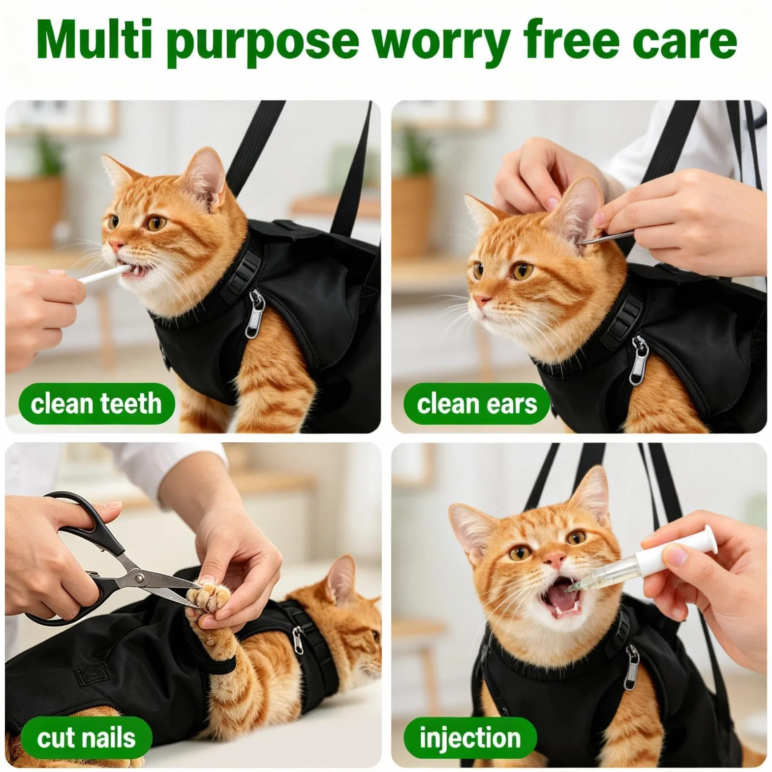 Sac de retenue de toilettage pour chat en nylon anti-rayures portable pour voyage