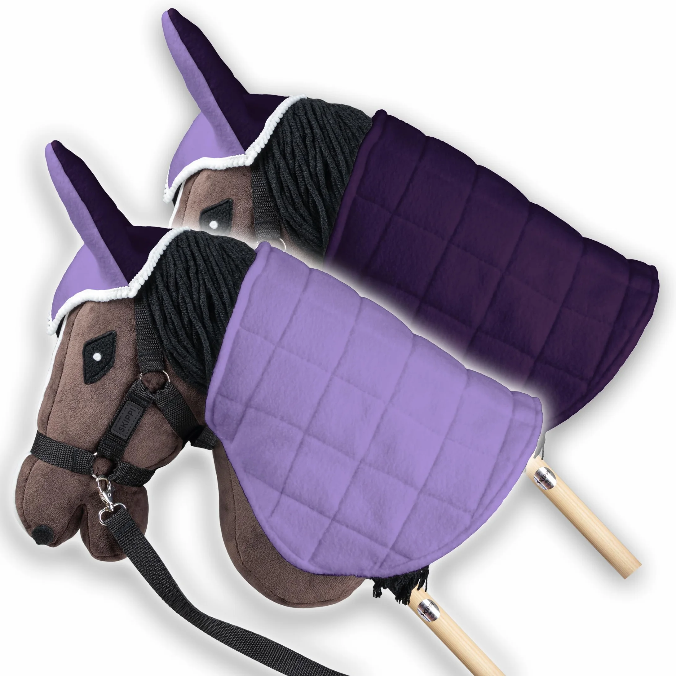 SKIPPI Couverture Réversible et Bonnet Anti Mouches pour Hobby Horse - Bruyère et Prune, Accessoire Tête de Cheval