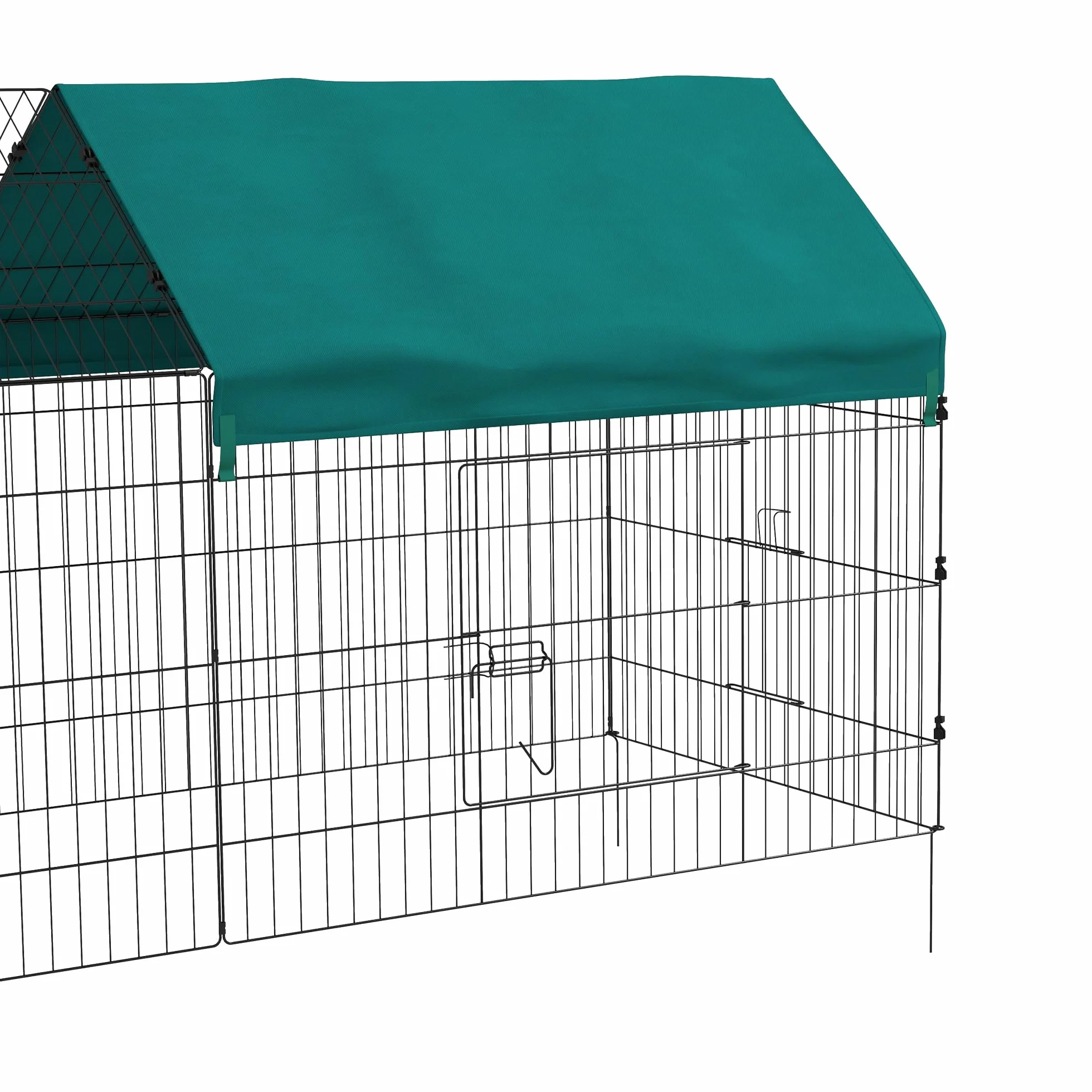 PawHut Parc enclos Cage Lapin extérieur 220 x 85 x 103 cm Acier 2 Portes verrouillables Protection Pare-Soleil Toit Vert
