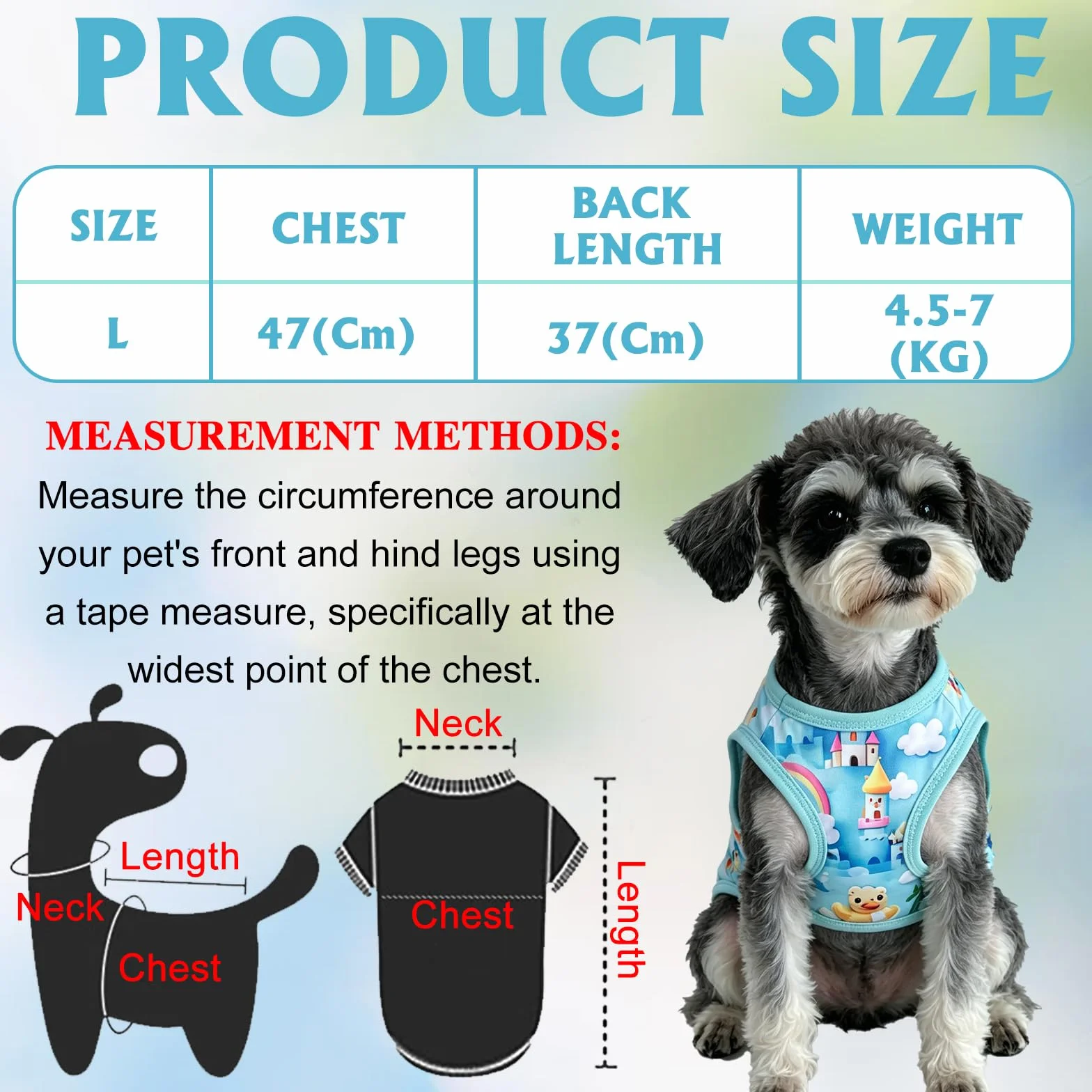 T-Shirt Vetement Chien Été Le Canard Bleu Ourson Respirant Protection UV Petits Moyens Chiens L