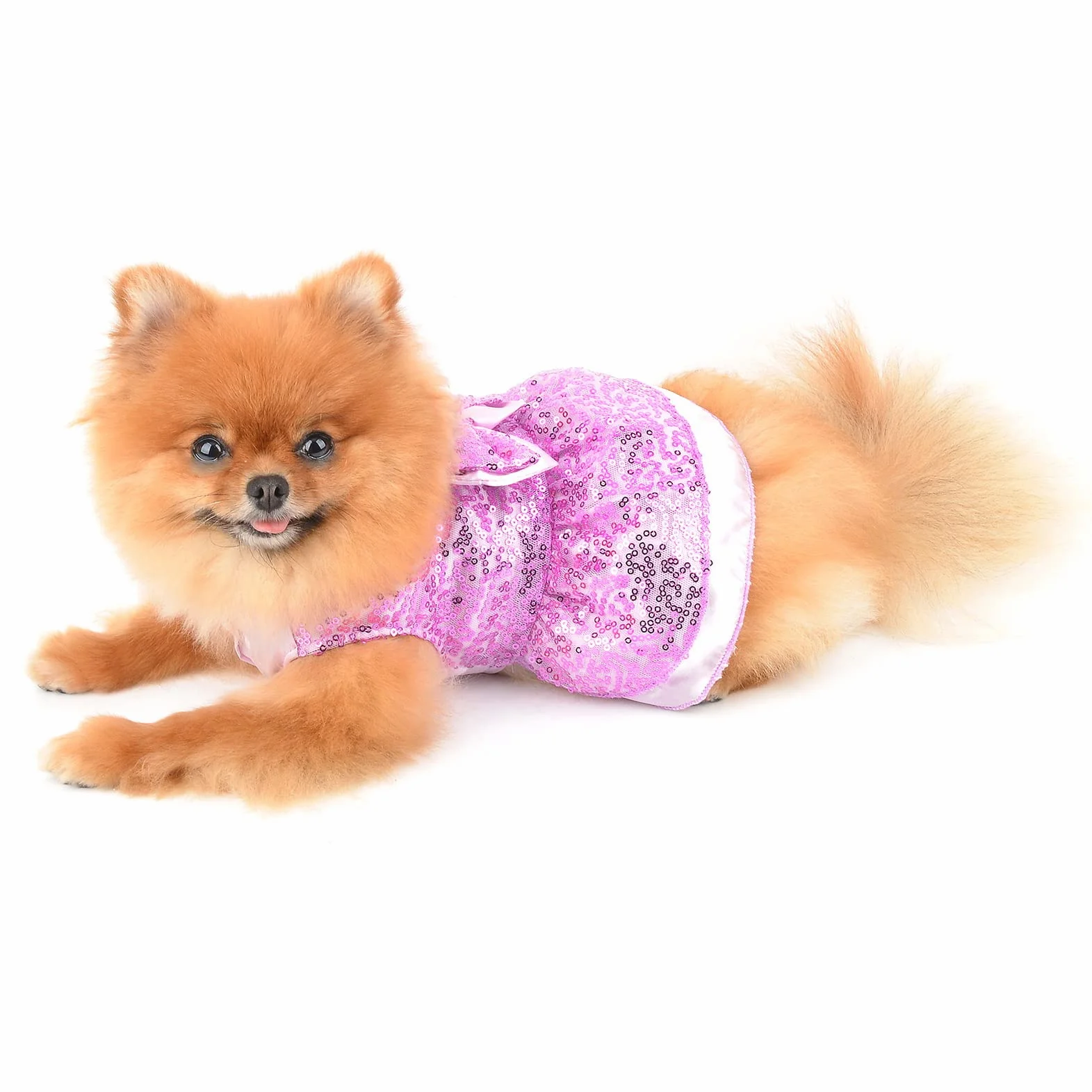 Robe Harnais à Paillettes métalliques pour Chien, avec Anneau en D, Fuchsia, M