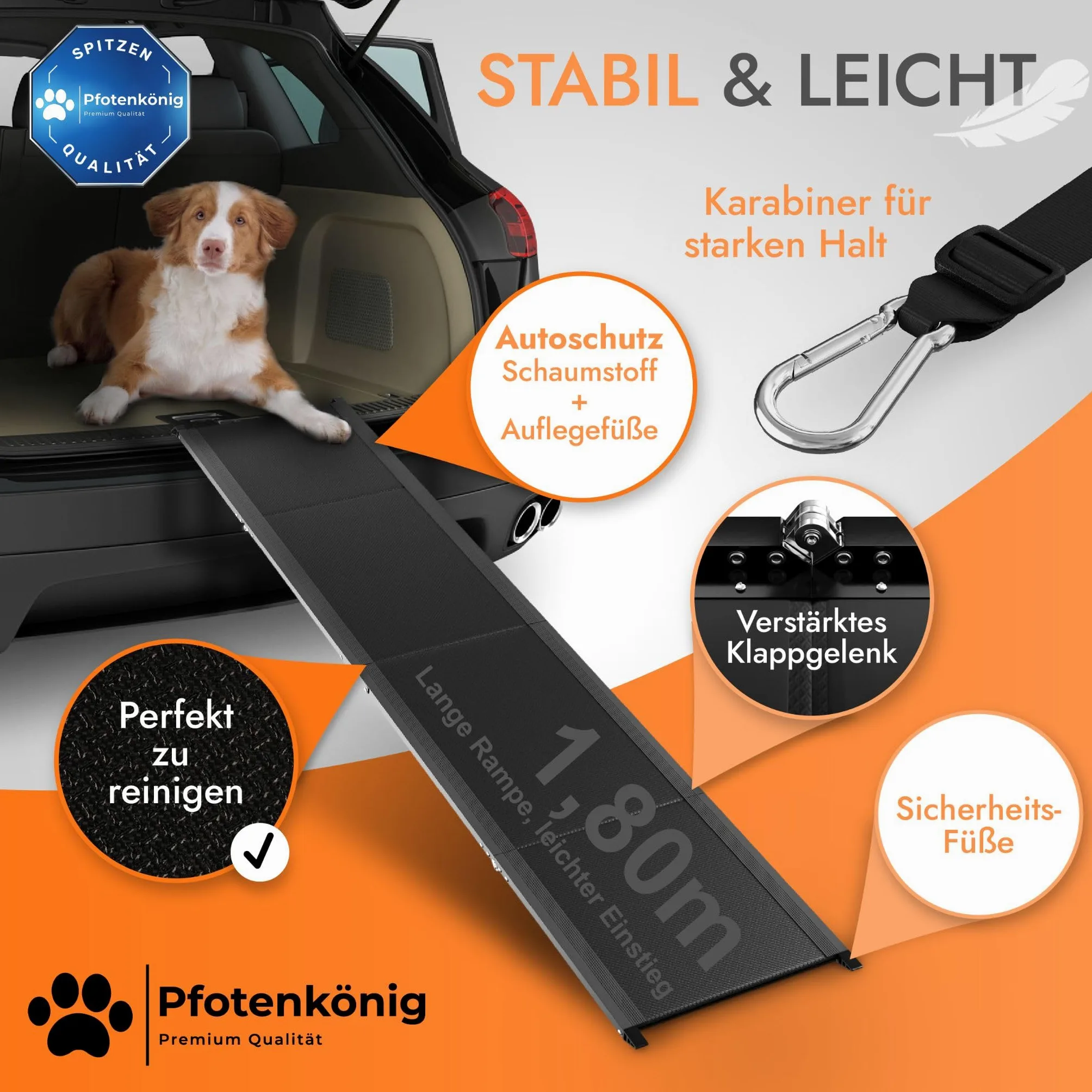 Rampe pour chien - 1,80 m - Ultra longue - Rampe d'entrée - Pliable - Antidérapante - En aluminium léger - Convient pour tous les véhicules