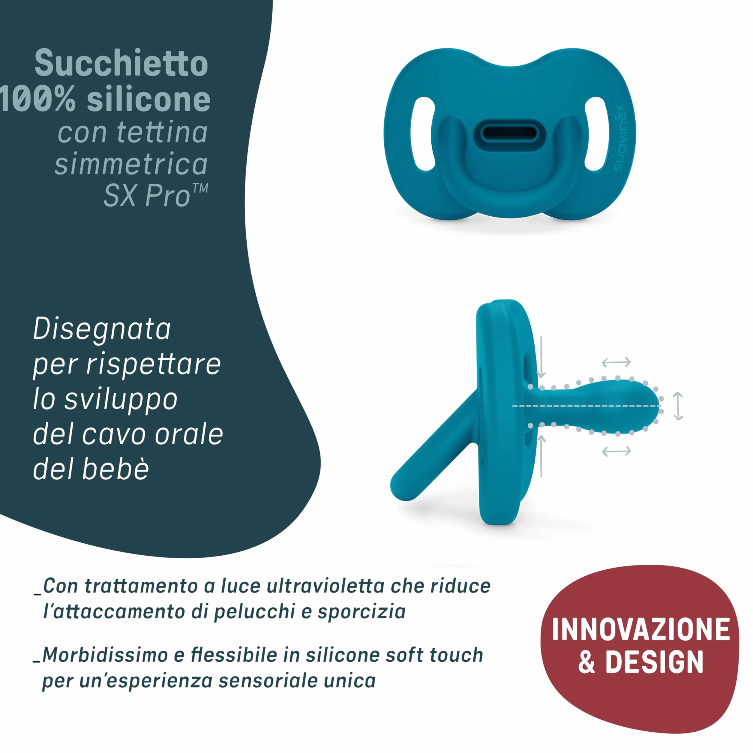 Suavinex Sucette Tout Silicone Bébé 6/18 Mois Tétine Symétrique SX Pro Réversible Super Douce Souple