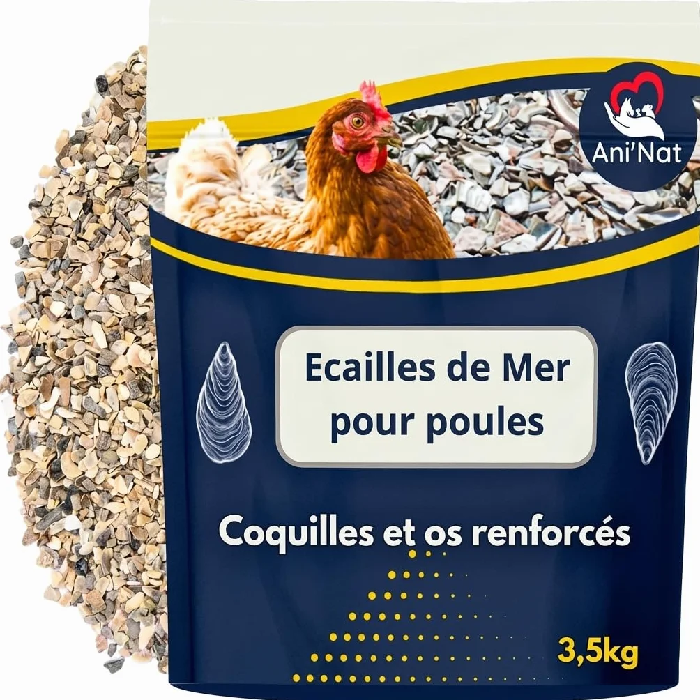 Ani'Nat Ecailles de mer pour Poules Pondeuses et Pigeons Minéraux Calcium Coquilles Solides 3,5kg