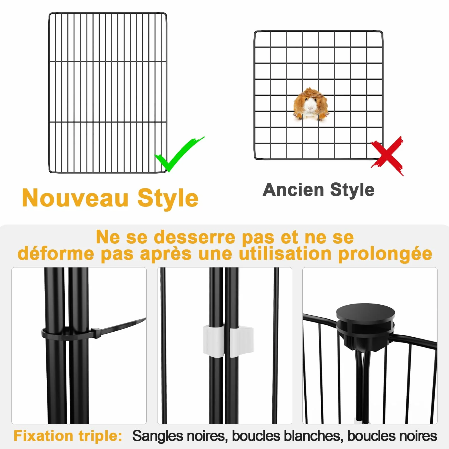 Aystkniet Cage pour Lapins et cochons d'Inde avec Couvercle et revêtement de Sol imperméable - 122CM x 60CM x 40CM Cage pour Petits Animaux avec Triple mesures de sécurité et Crochets en Un clic