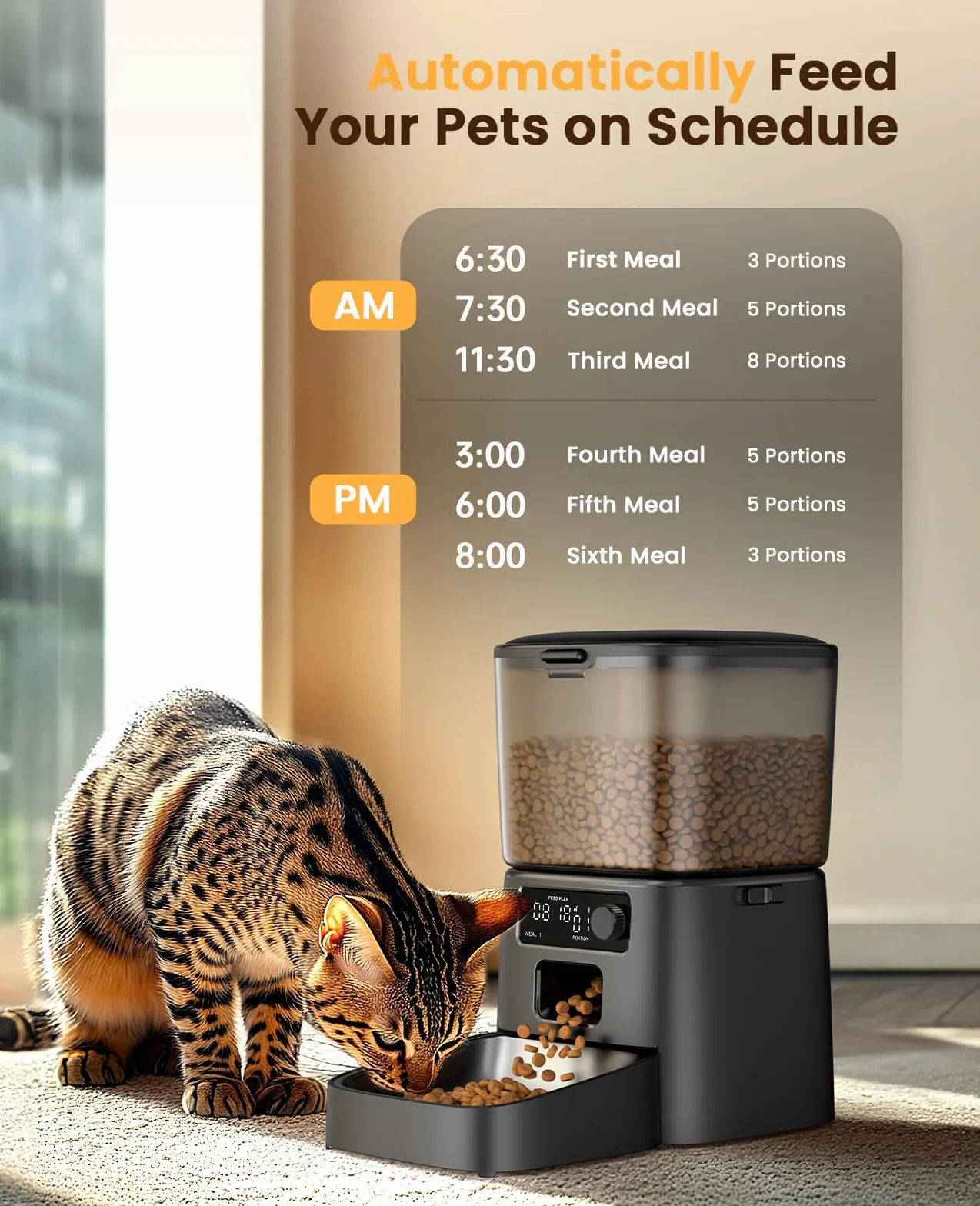 Oneisall Distributeur Croquettes Chat Automatique 3.5L, Mangeoire Nourriture pour Chien 1-6 Repas