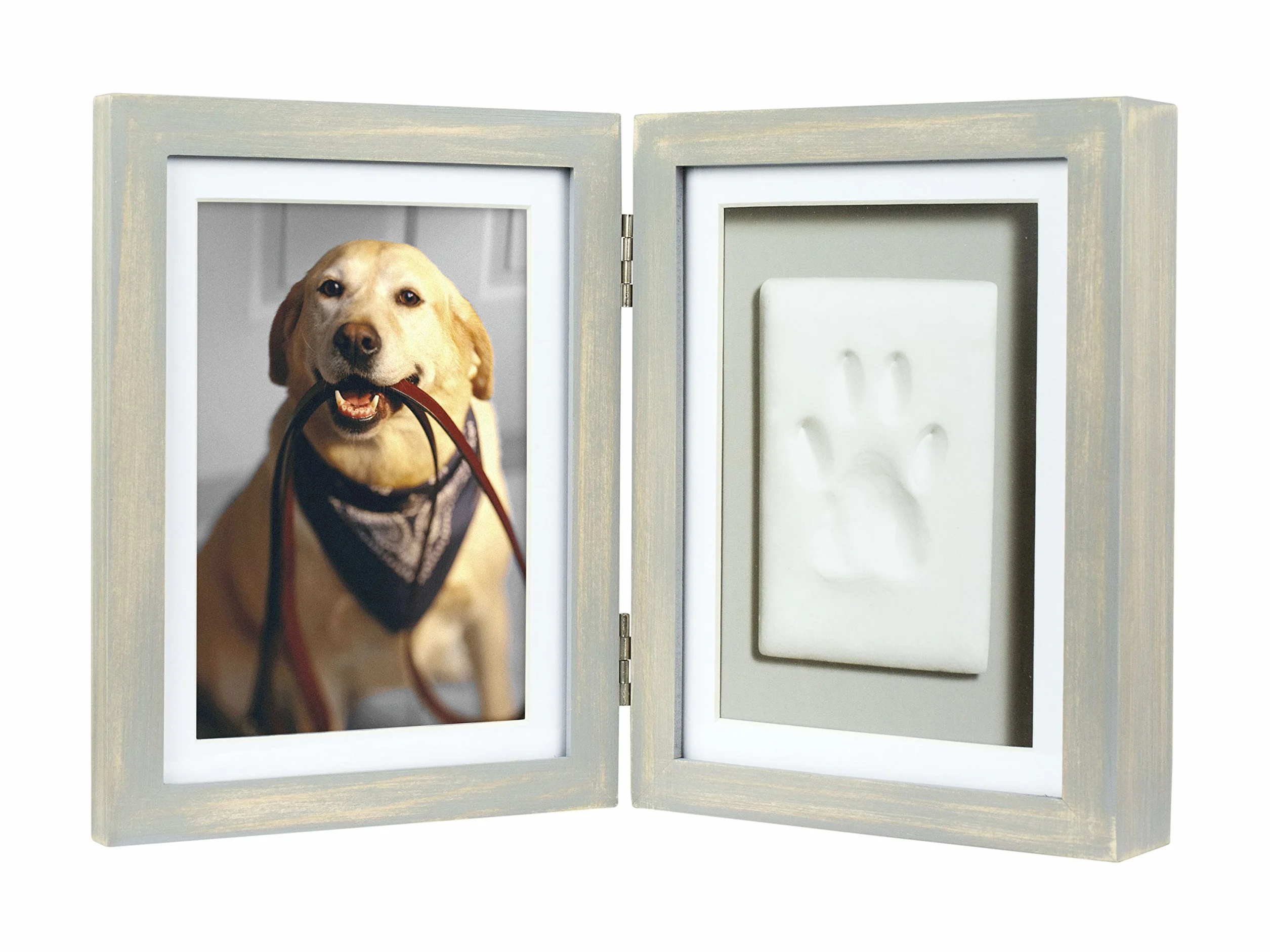 Pearhead Pet Paw Print Photo Frame with Clay Imprint Kit, Wooden Photo Frame, DIY No-Mess Pawprint Keepsake, Distressed Gray