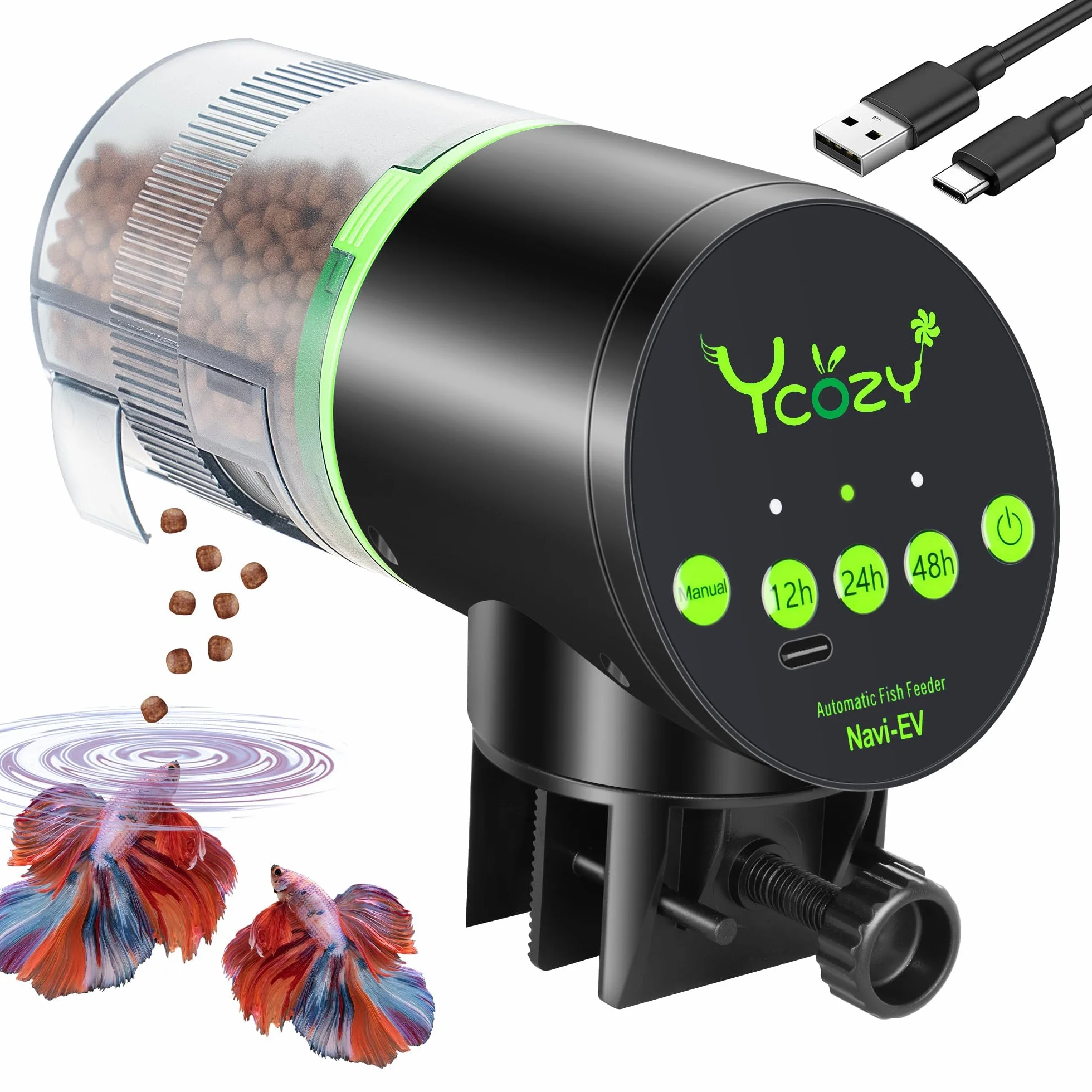 Ycozy Aquarium Distributeur Automatique Poisson Rechargeable Type-C Navi-EV