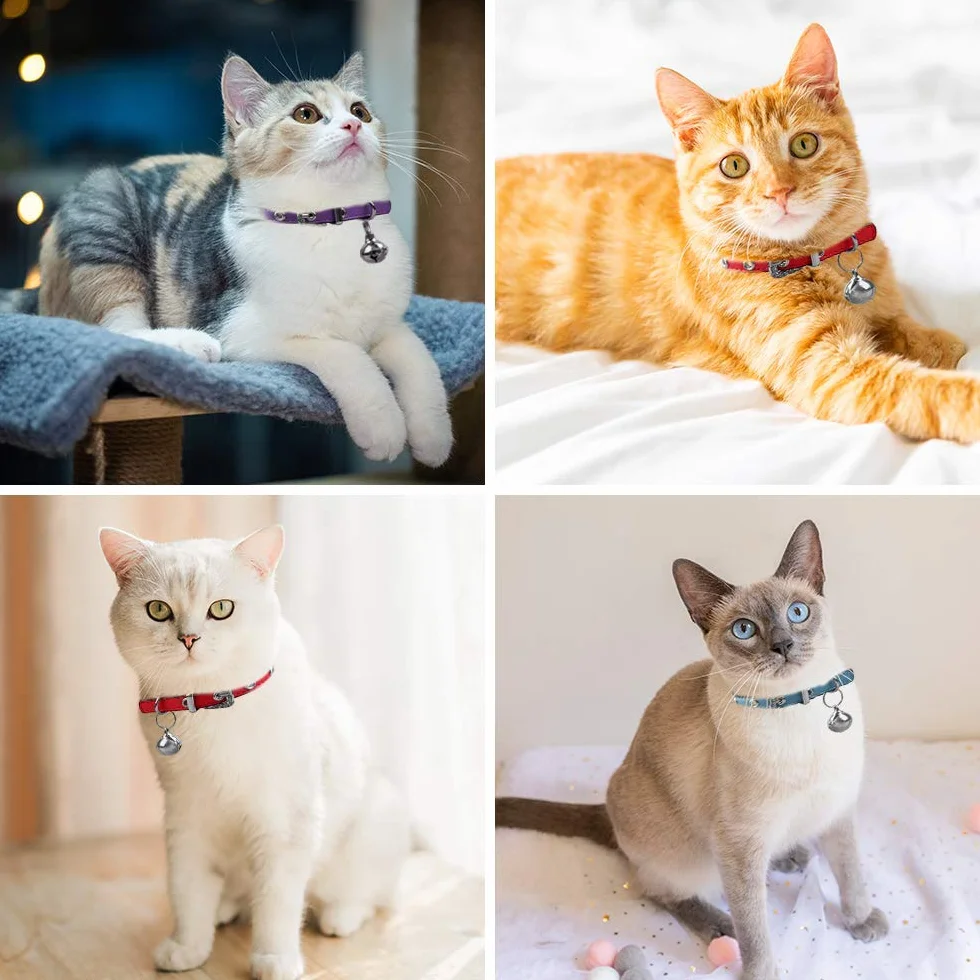 Collier Réglable en Cuir Doux avec Clochette pour Chat Chaton Chiot Petit Chien 17-22cm Noir