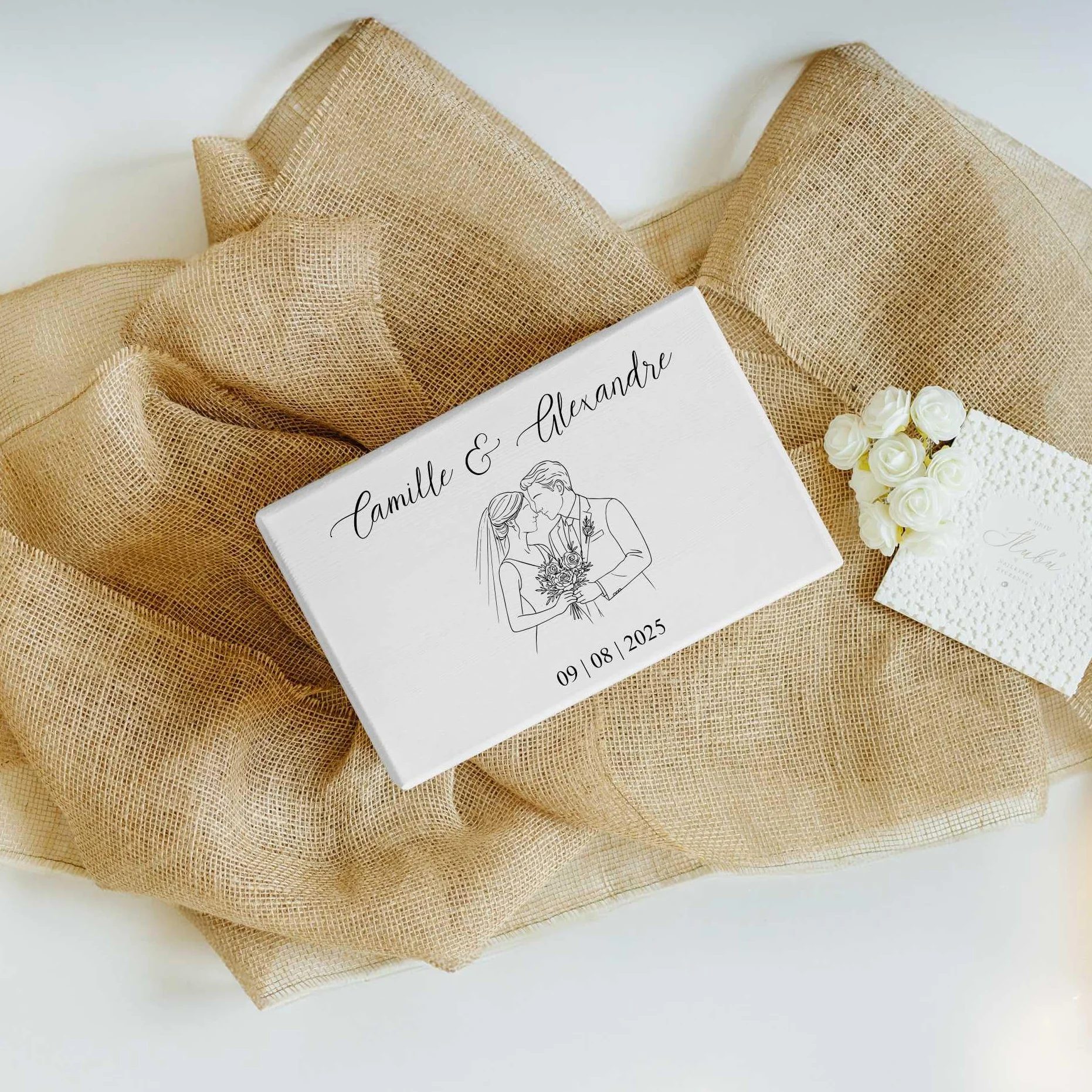 Creative Deco Boîte à Souvenirs de Mariage Personnalisé Blanc Couple Coffret Cadeaux Personnalisable Jeunes Mariés Boîte en Bois