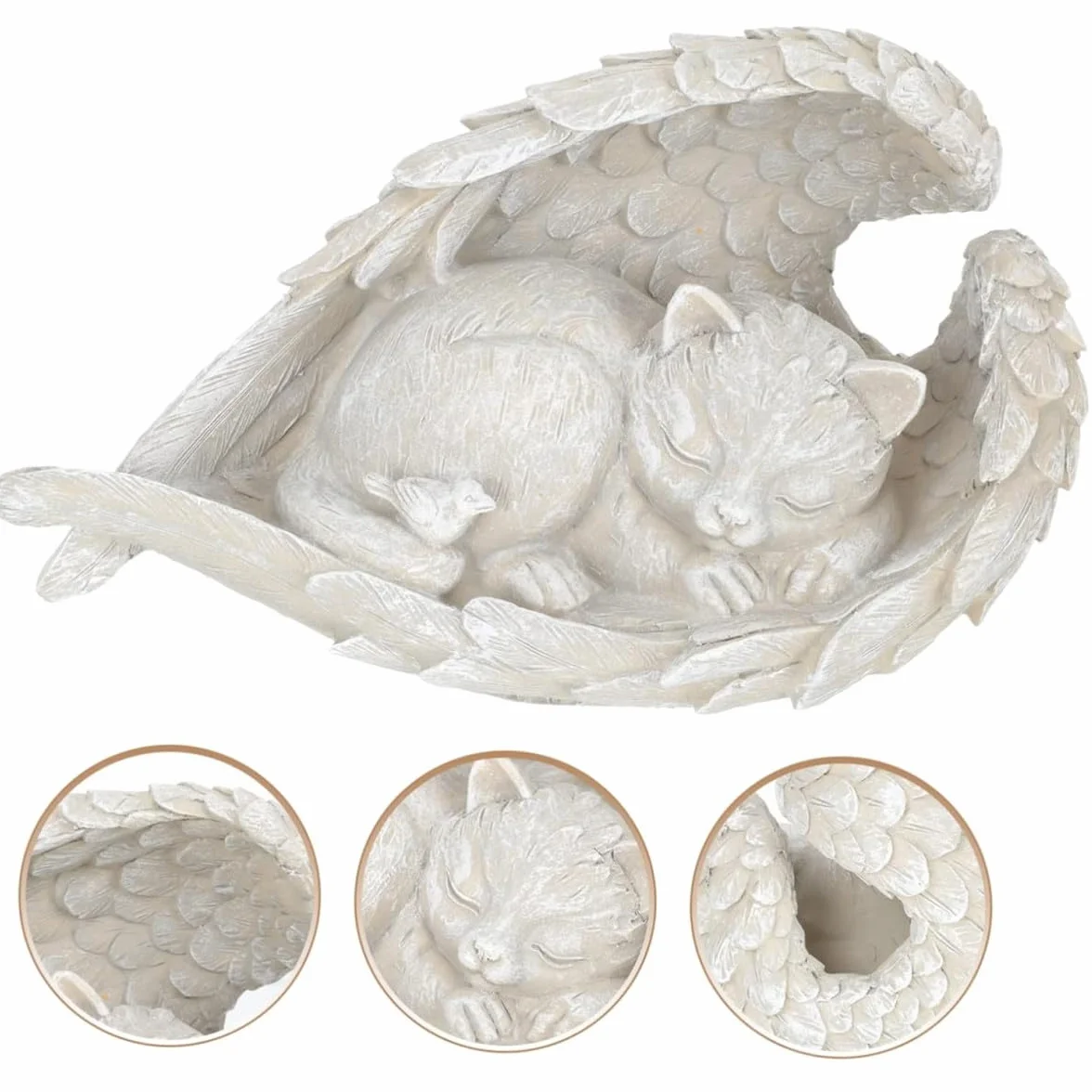 Statue Pierre Commémorative Animaux Resin Chat Endormi Aile d'Ange