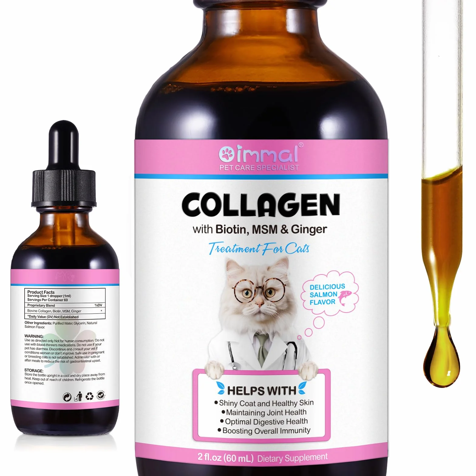 Collagène pour Chats - Soulagement Démangeaisons et Soutien Articulaire - Santé Peau Pelage - 60ml