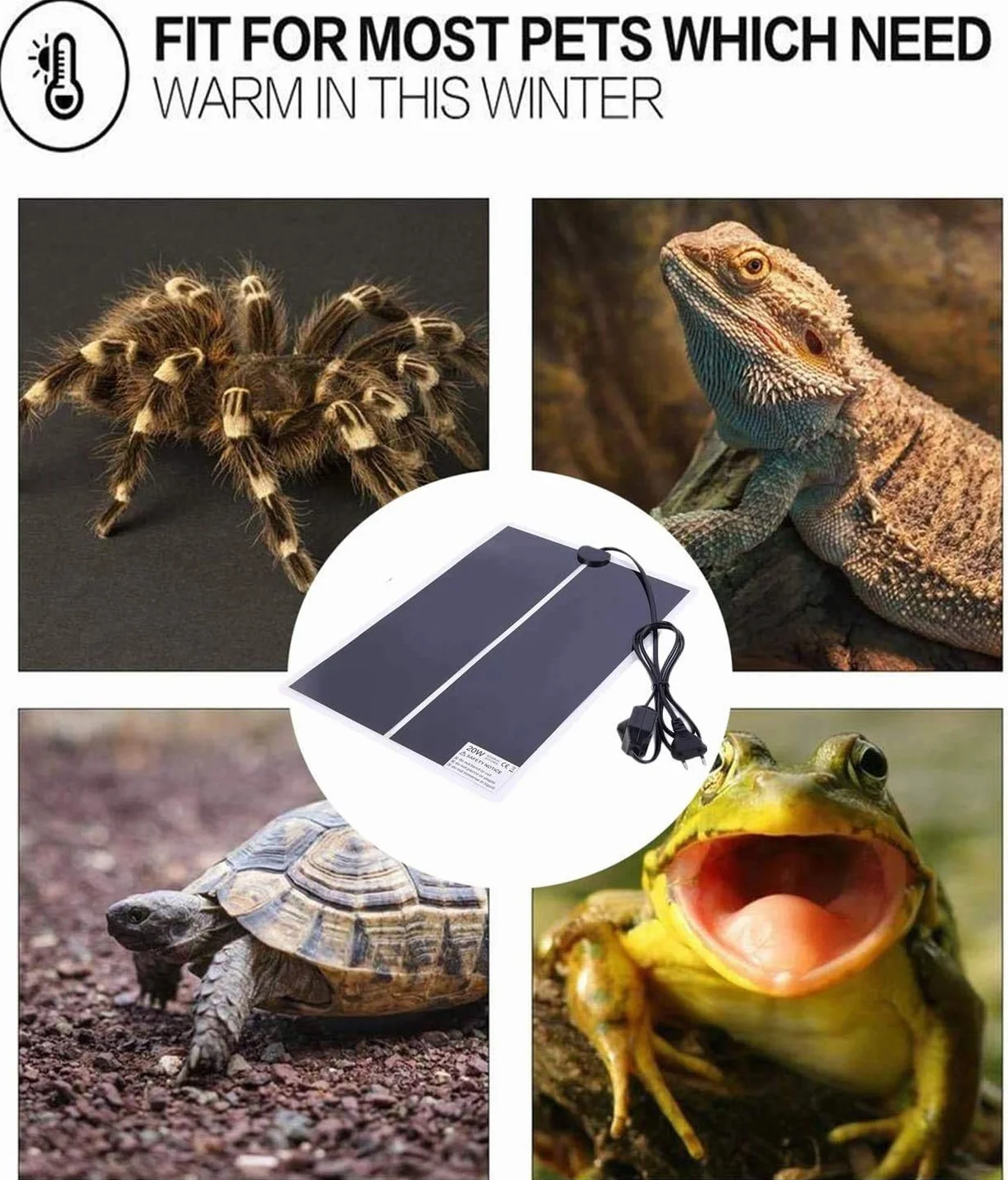 Tapis Chauffant Terrarium avec Thermostat, 7W/20W Réglable pour Reptiles Serpents Tortue Geckos Lézards Amphibien