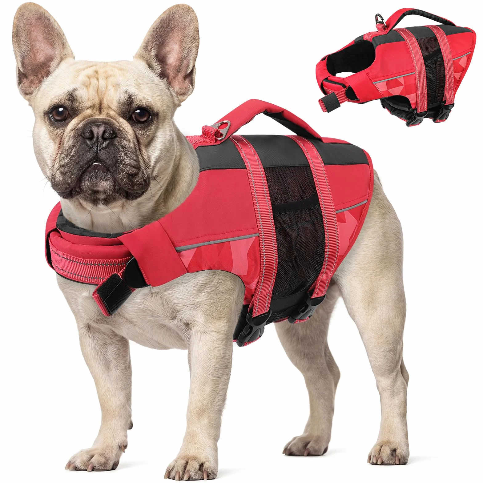 CITÉTOILE Gilet de Sauvetage pour Chien, Bouée Réglable avec Poignée, Maillot de Sécurité Aquatique, Rouge M