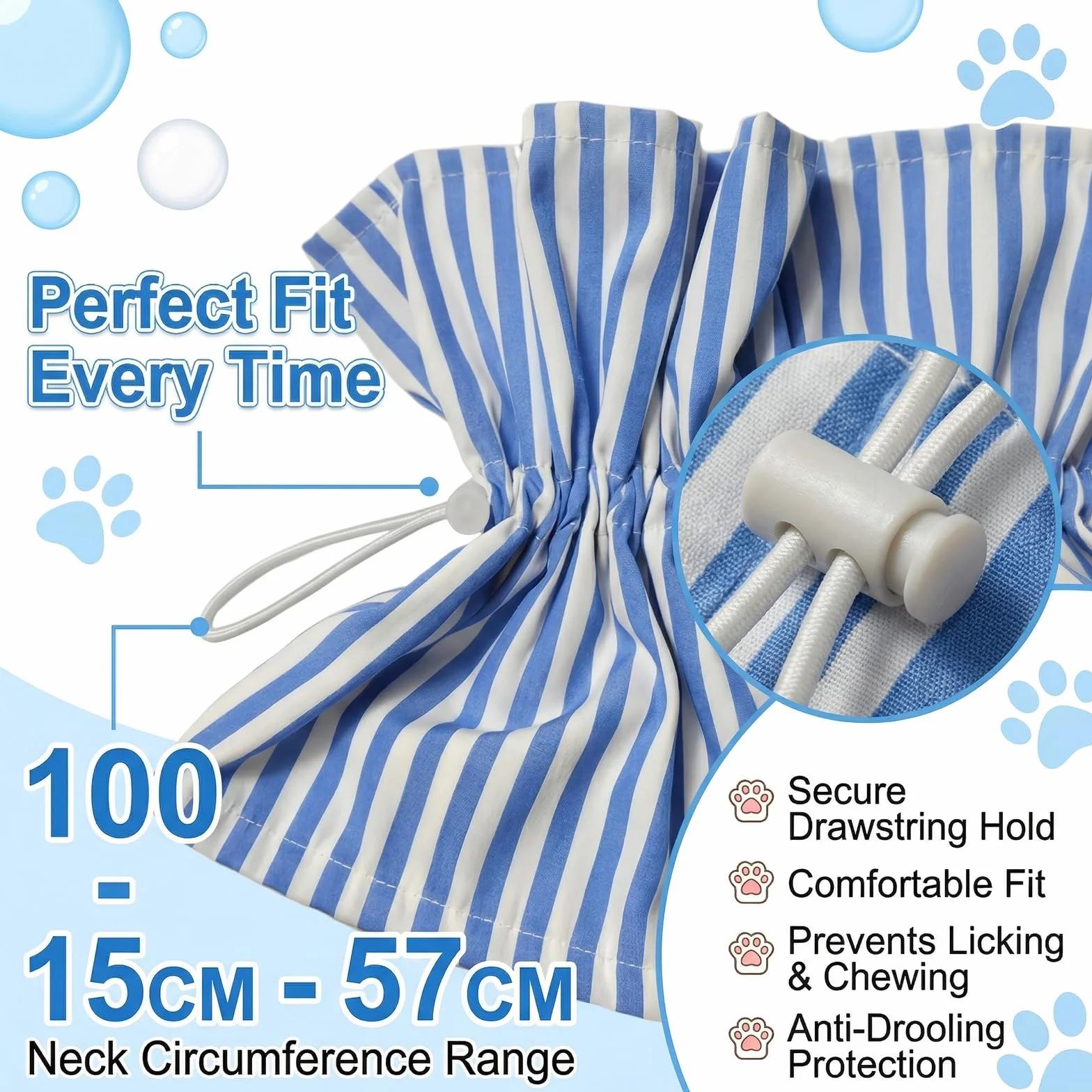 Collerette de Protection pour Chiens et Chats - Cône de Récupération Réglable Souple Après Chirurgie - Collier Anti-Léchage Anti-Grattage pour Animaux - Rayé Bleu