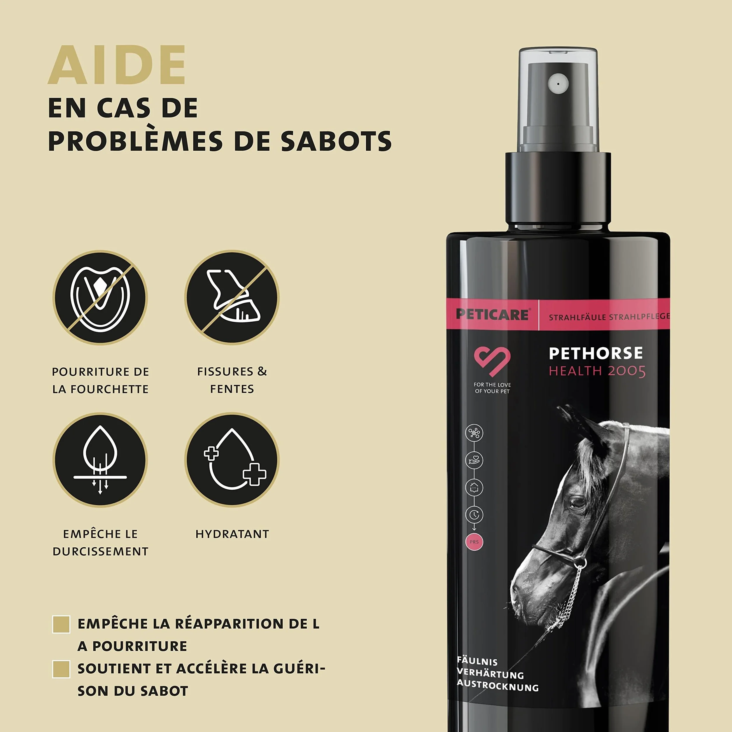 Peticare Cheval Huile Soins des Sabots Contre pourriture de la Fourchette Hydratant 2005