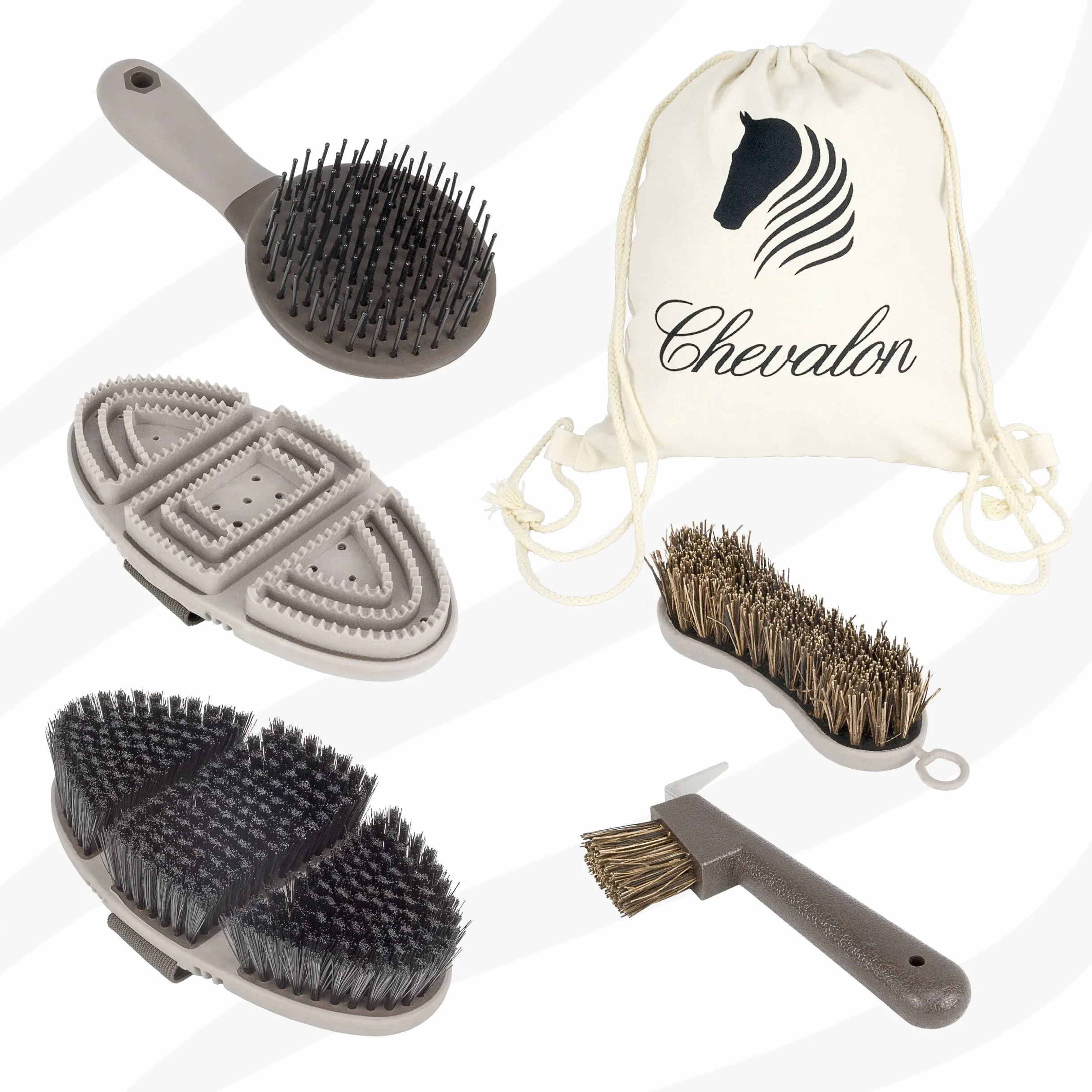 Chevalon Kit de nettoyage pour chevaux Brosse flexible Étrille Brosse de massage 2in1 cure pied V2A Brosse à crinière