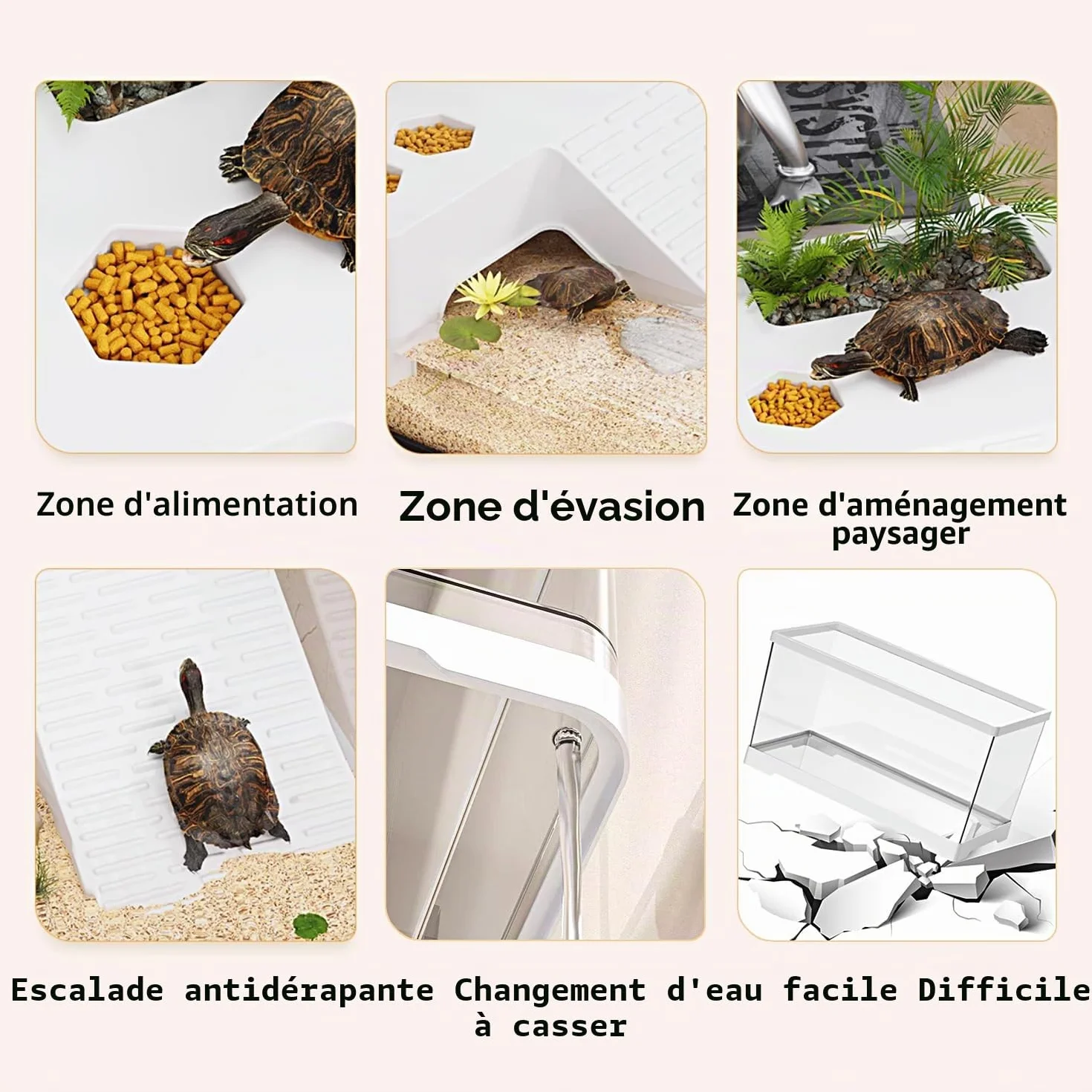 Aquarium de Tortue avec Plate-Forme de Bronzage et Drainage de Fond, réservoir de 20" x 9.5" x 9.5", pour Tortue juvénile, Reptiles