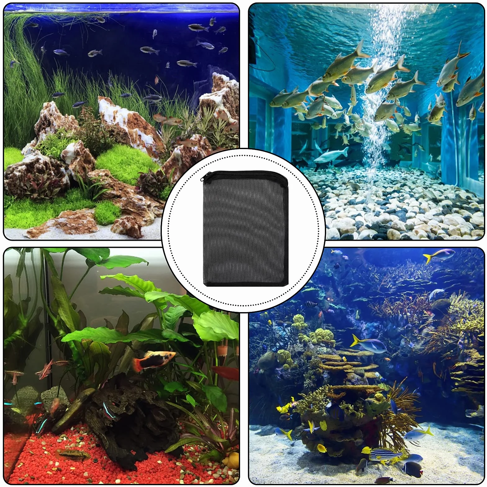 Lot de 10 sacs filtrants pour aquarium avec fermeture éclair, filet en maille à haut débit