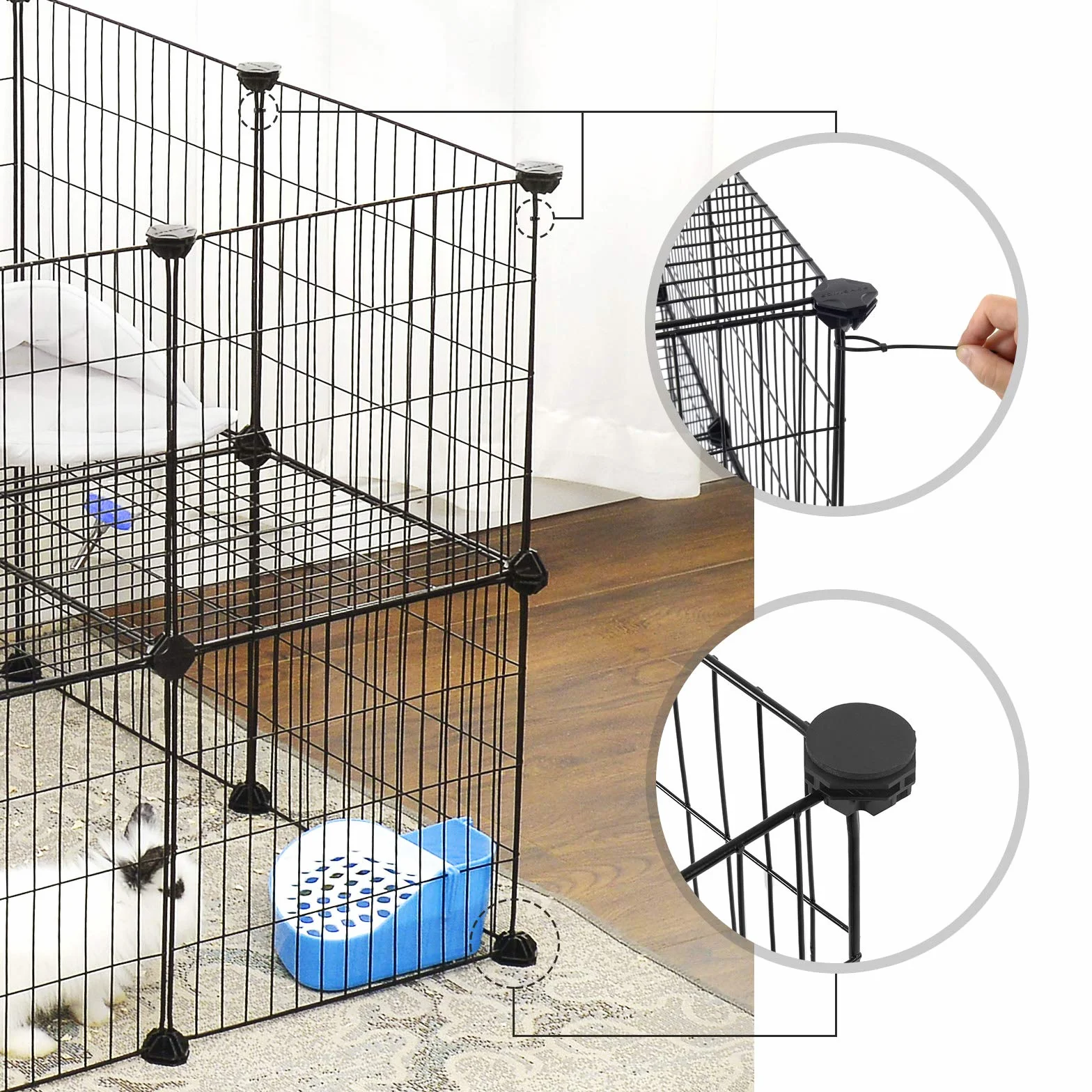 SONGMICS Enclos Modulable pour Animaux Domestiques, 2 Niveaux, 143 x 73 x 71 cm, Noir LPI02H