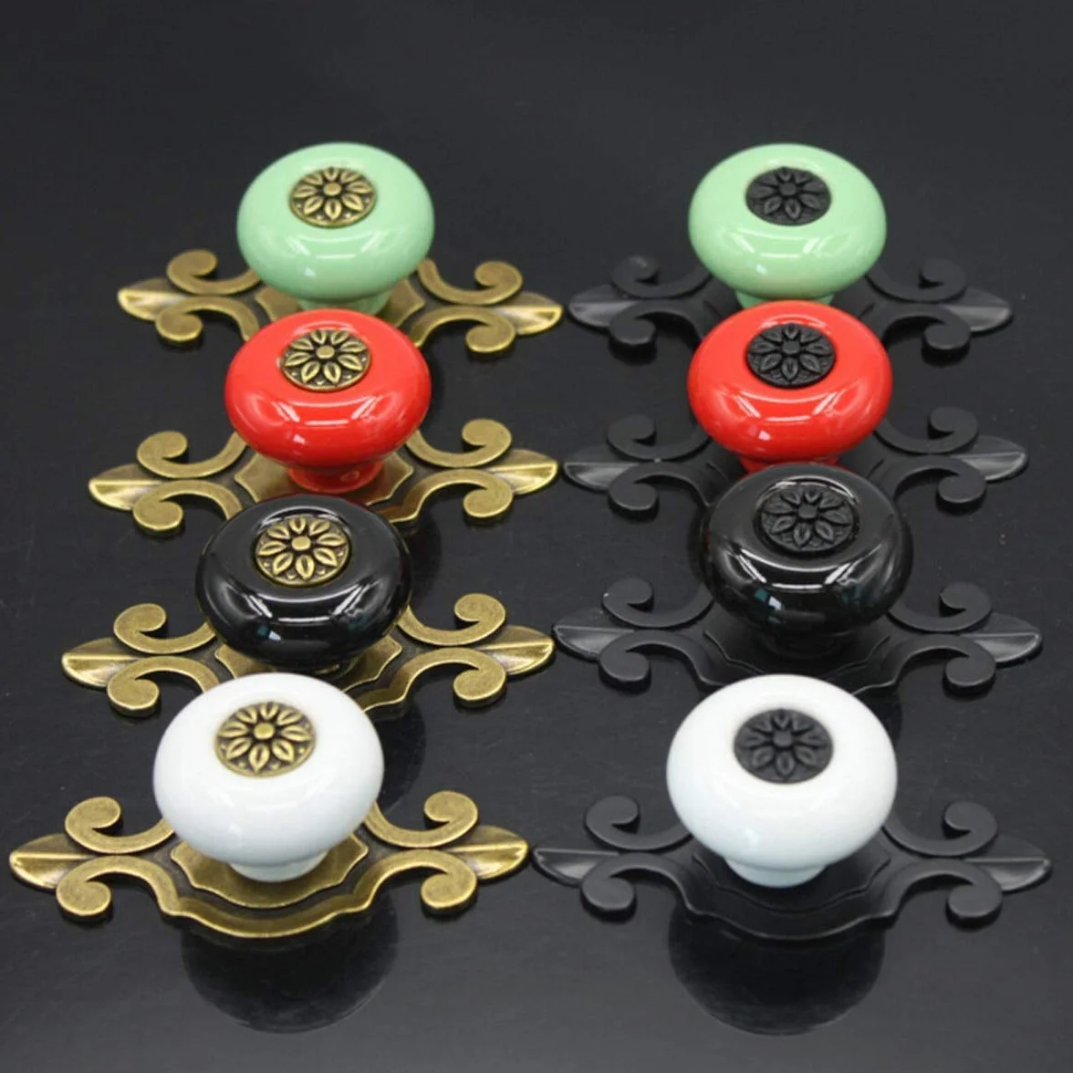 POFET Lot de 6 boutons ronds en céramique pour tiroir de commode - Rouge