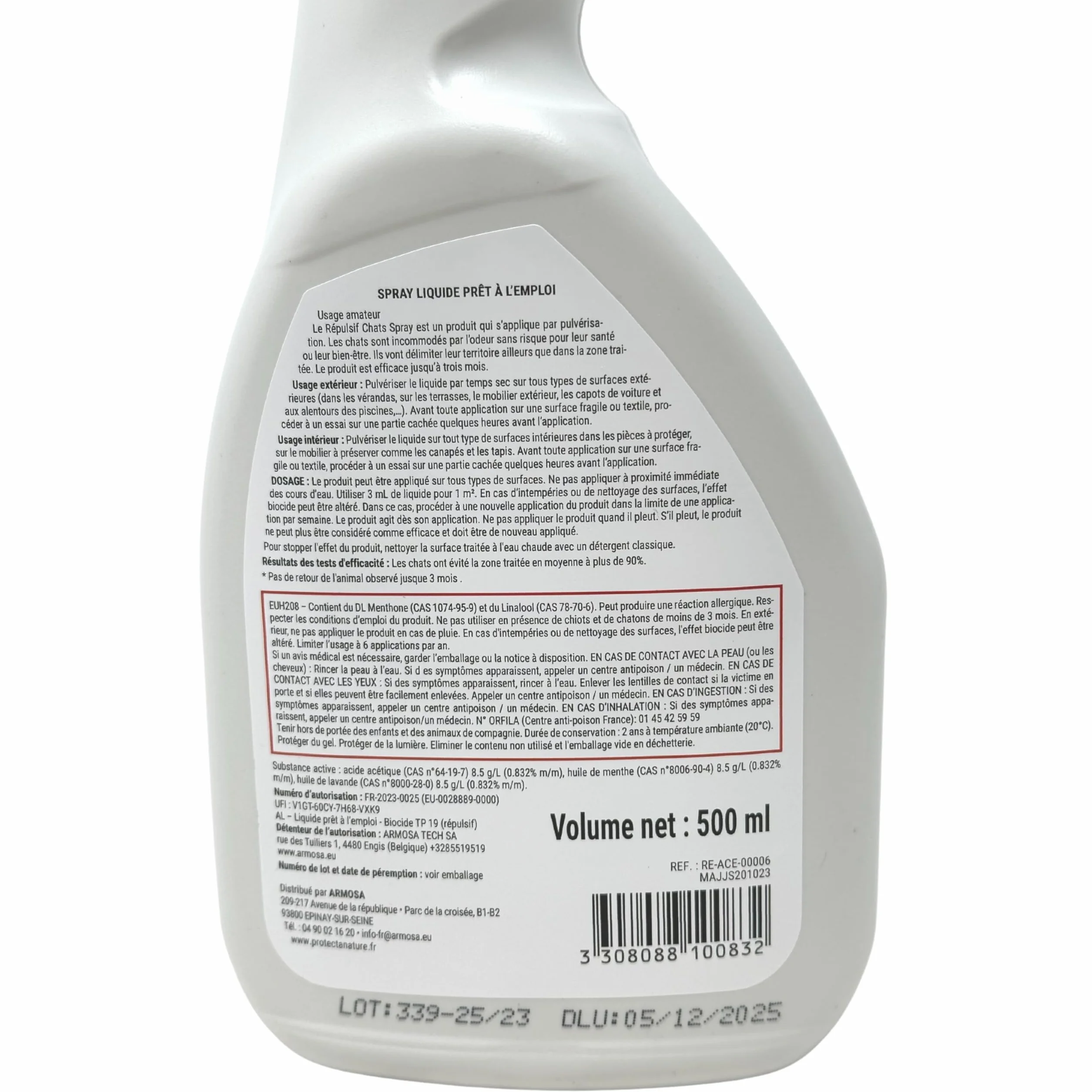 Répulsif Chats Intérieur Extérieur Spray Anti-Griffure Marquage Urinaire 500ml Protection Mobilier Jardins