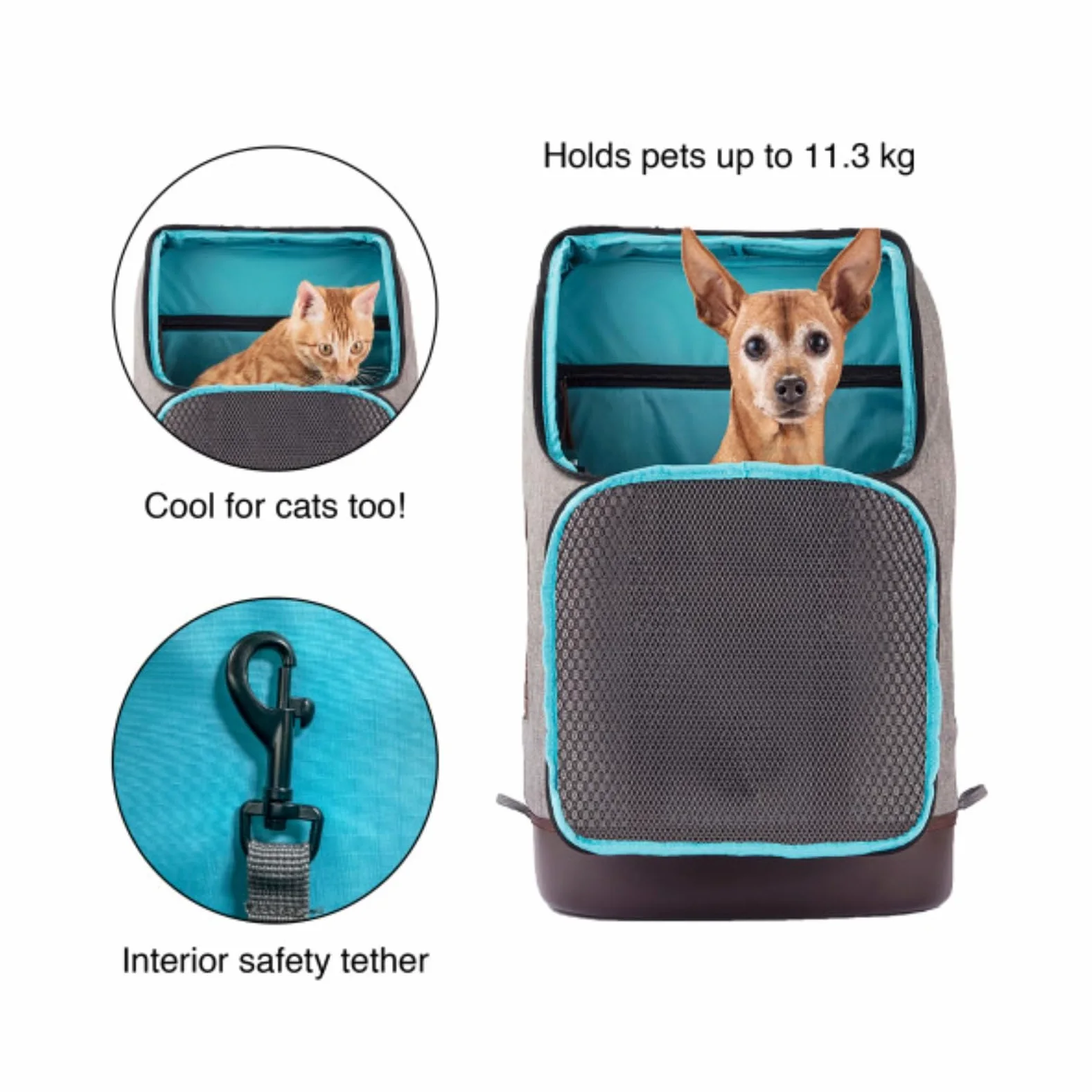 Kurgo Sac à Dos de Transport pour Petits Animaux, Gris Chiné | Mains libres, fond armorsole, convertible en sac de transport, robuste