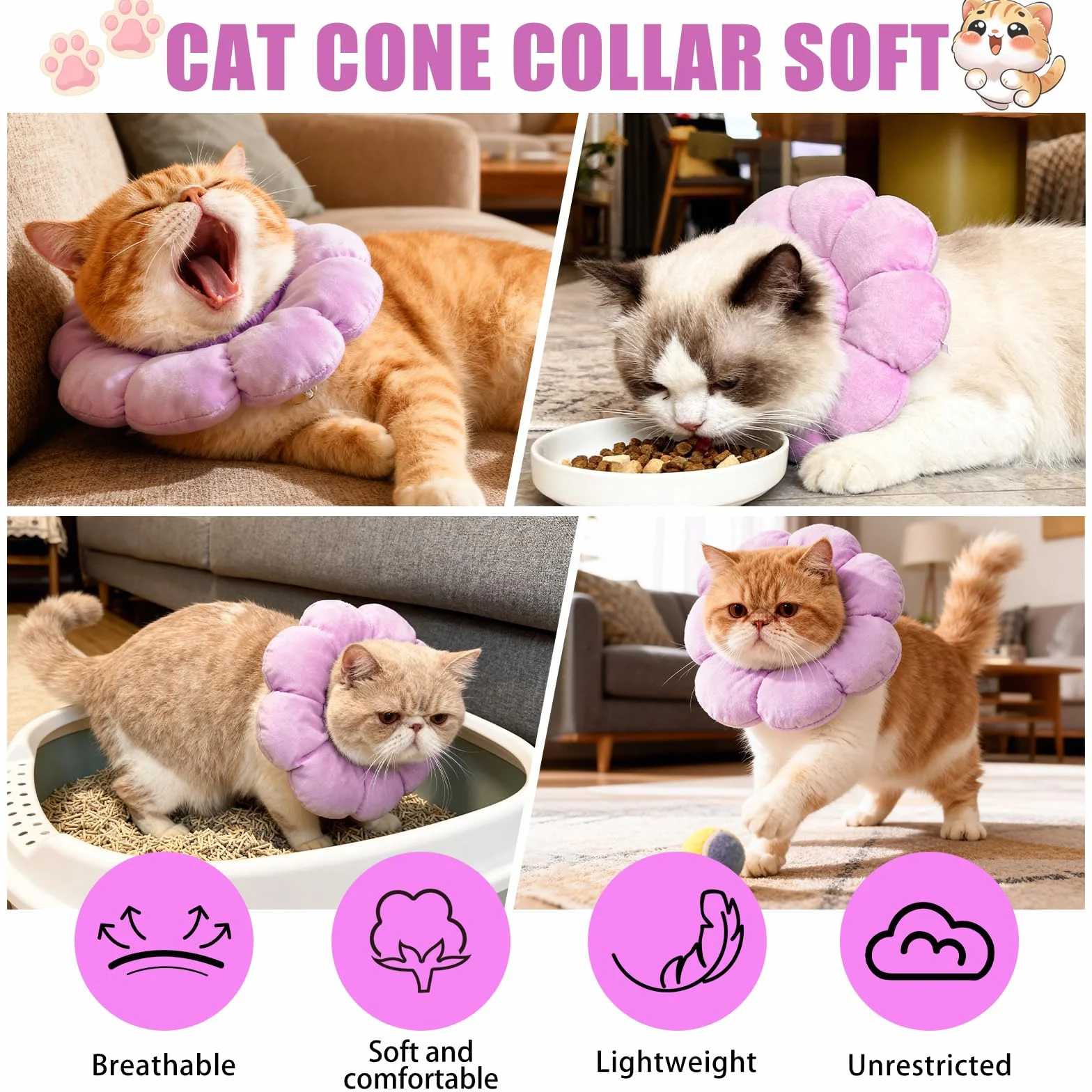 Colerette Chat Anti Léchage Ajustable Doux Tournesol
