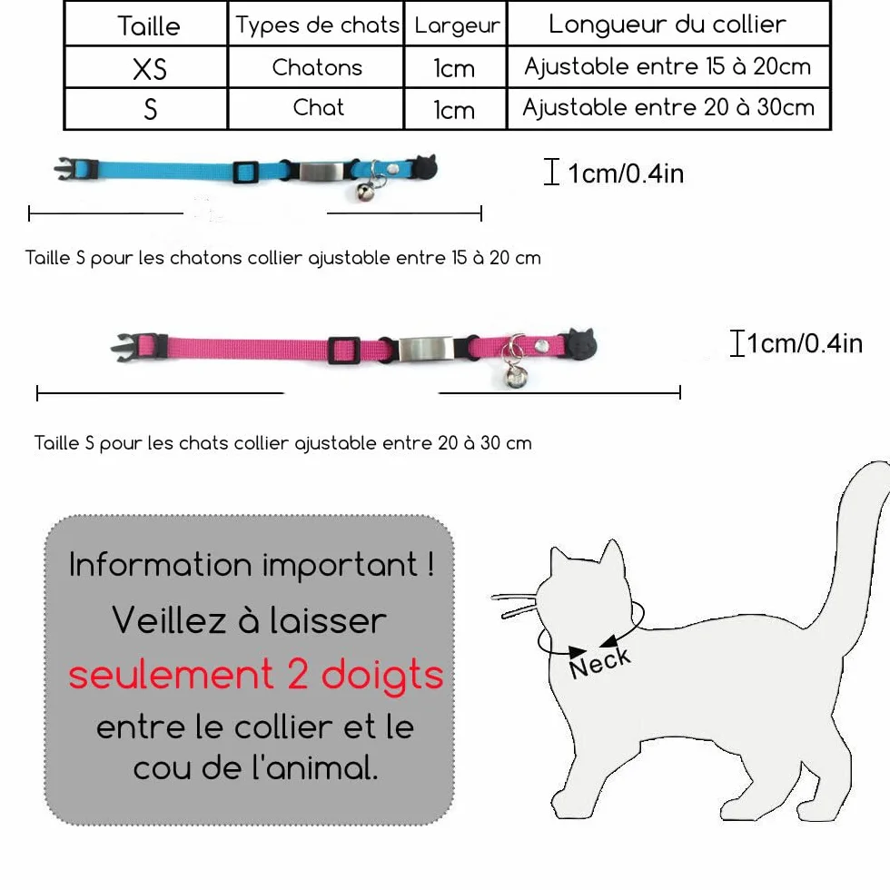 Colliers pour Chat Chaton avec Gravure personnalisée Prénom Téléphone 10 Couleurs