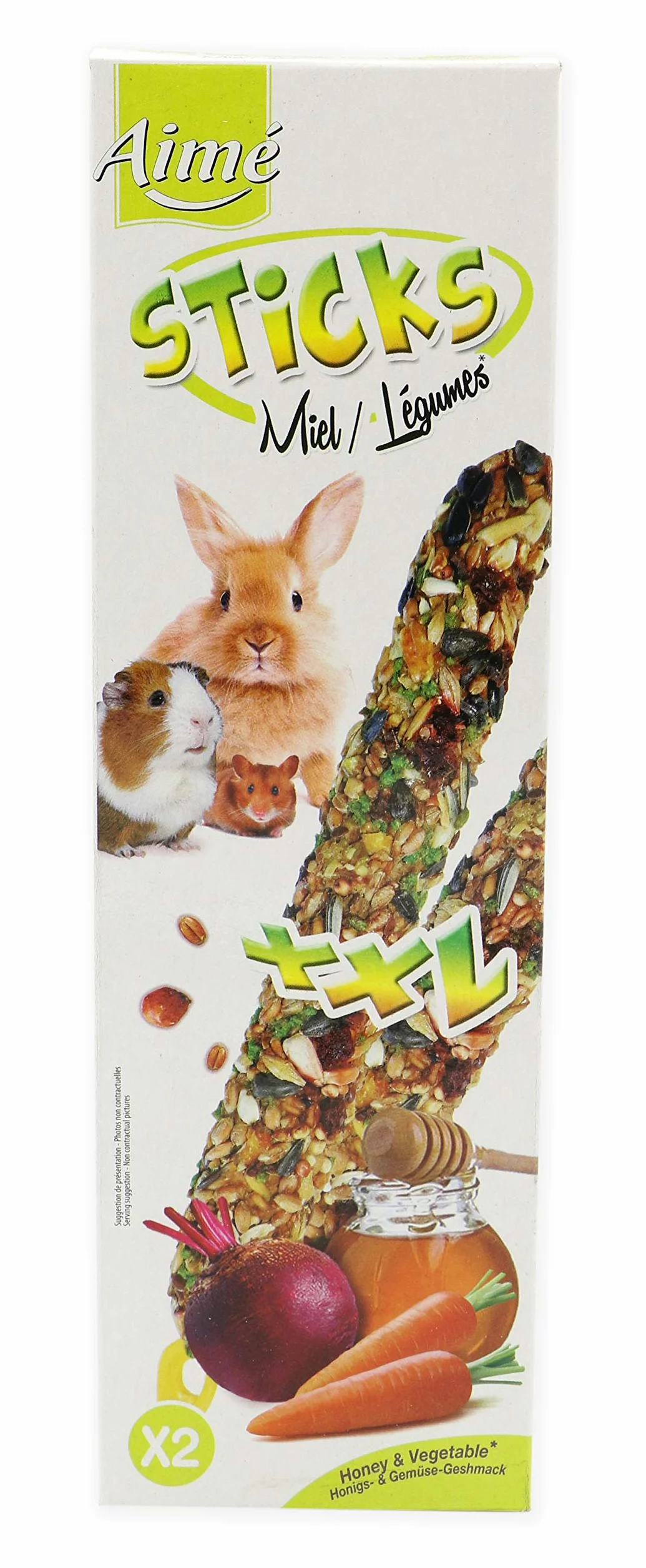 Aime Baguettes à Ronger XXL Miel/Légumes pour Rongeurs Lapins - 2 Pièces