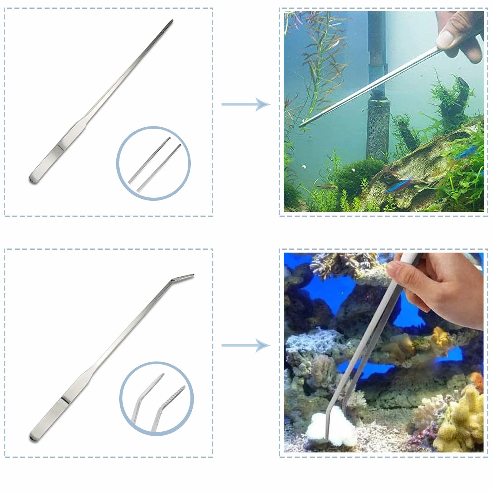 Aquarium Aquascaping Kit 4 en 1 Acier Inoxydable Ciseaux Pince Spatule Outils pour Plante Aquatique