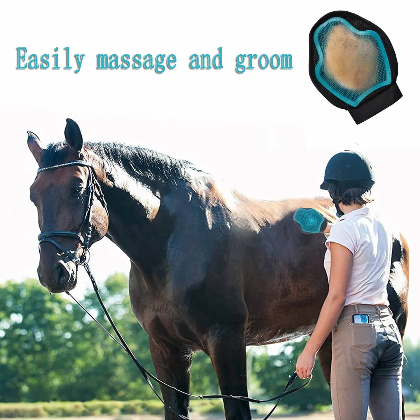 Gant de brosse multifonction pour cheval – Gant respirant pour enlever les poils de cheval pour chien et chat