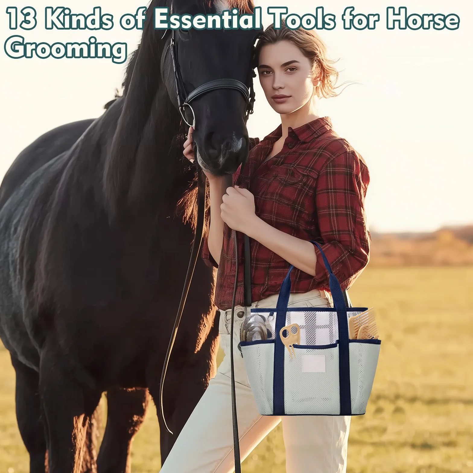 Kit de Toilettage pour Cheval, 13 Brosses avec Sac de Rangement Série Equine Care