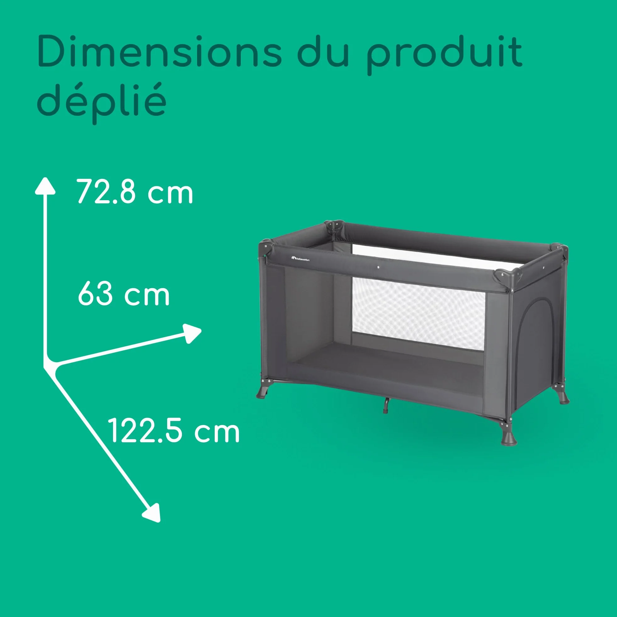 Bebeconfort Sweet Dreams Lit Parapluie Bébé 0-3 Ans 0-15 kg Léger Grand Matelas Ouverture Latérale Design Pliable Sac de Transport Inclus Mineral Graphite