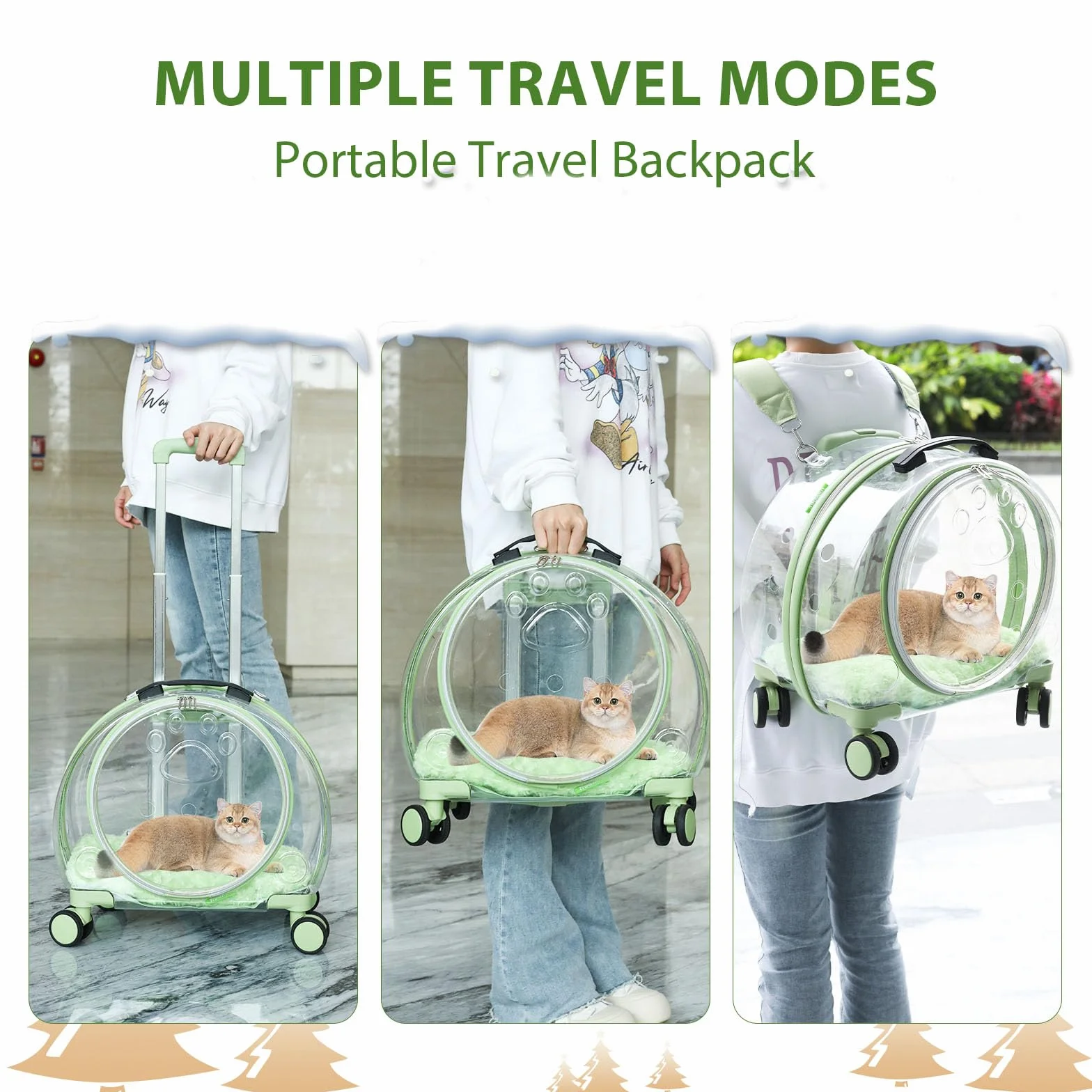Sac de transport pour chat avec roulettes, transporteur mobile avec manche télescopique, sac de transport avec roulettes pour chiens et chats, transporteur de voyage portable pour petits animaux de