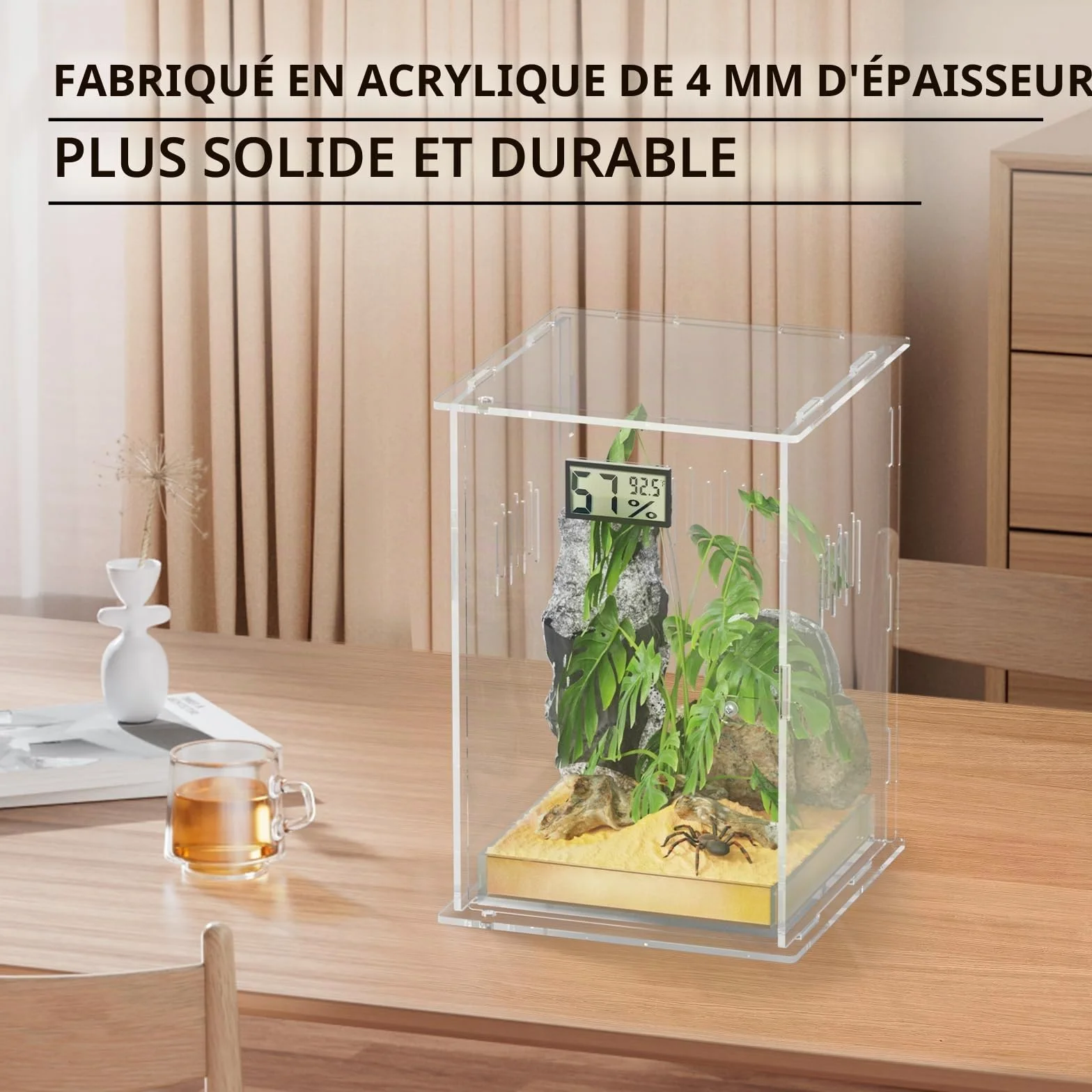 Terrarium pour Reptiles avec Hygromètre, 15x15x25cm Boîte d'Élevage Acrylique pour Reptiles Insectes