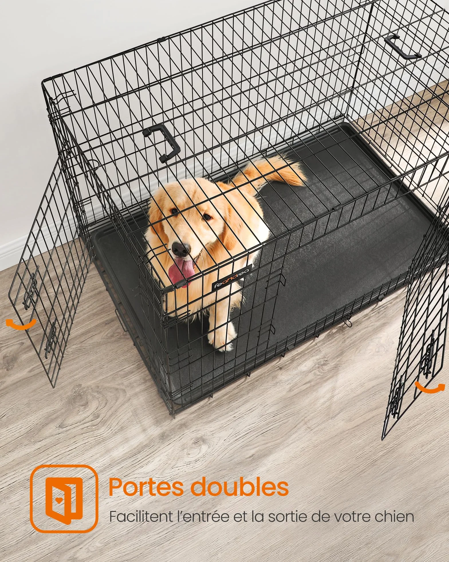 Feandrea Cage pour Chien Pliable 2 Portes Plateau Amovible 122 x 74,5 x 80,5 cm Taille XXL Noir