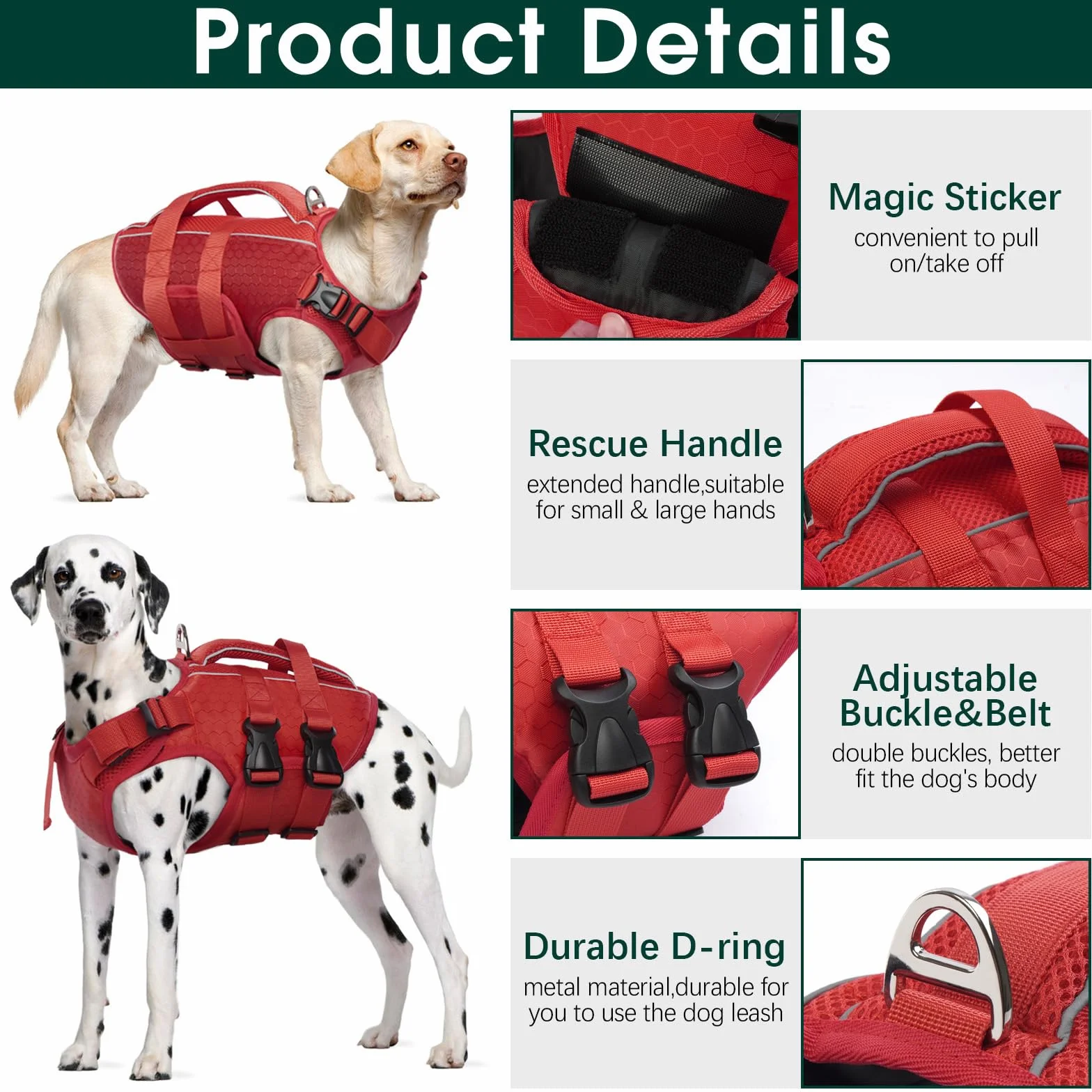 Kuoser Gilet de sauvetage pour chien réglable avec poignée de sauvetage flottabilité