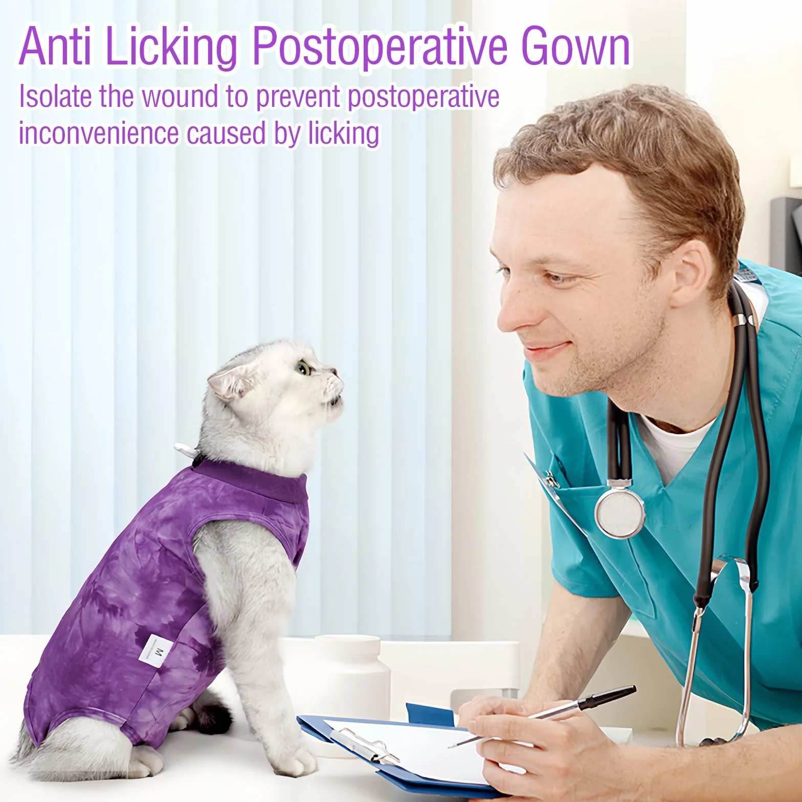 Combinaison de Récupération Chat Gilet Chirurgical Anti-Léchage Post Opératoire Rose M