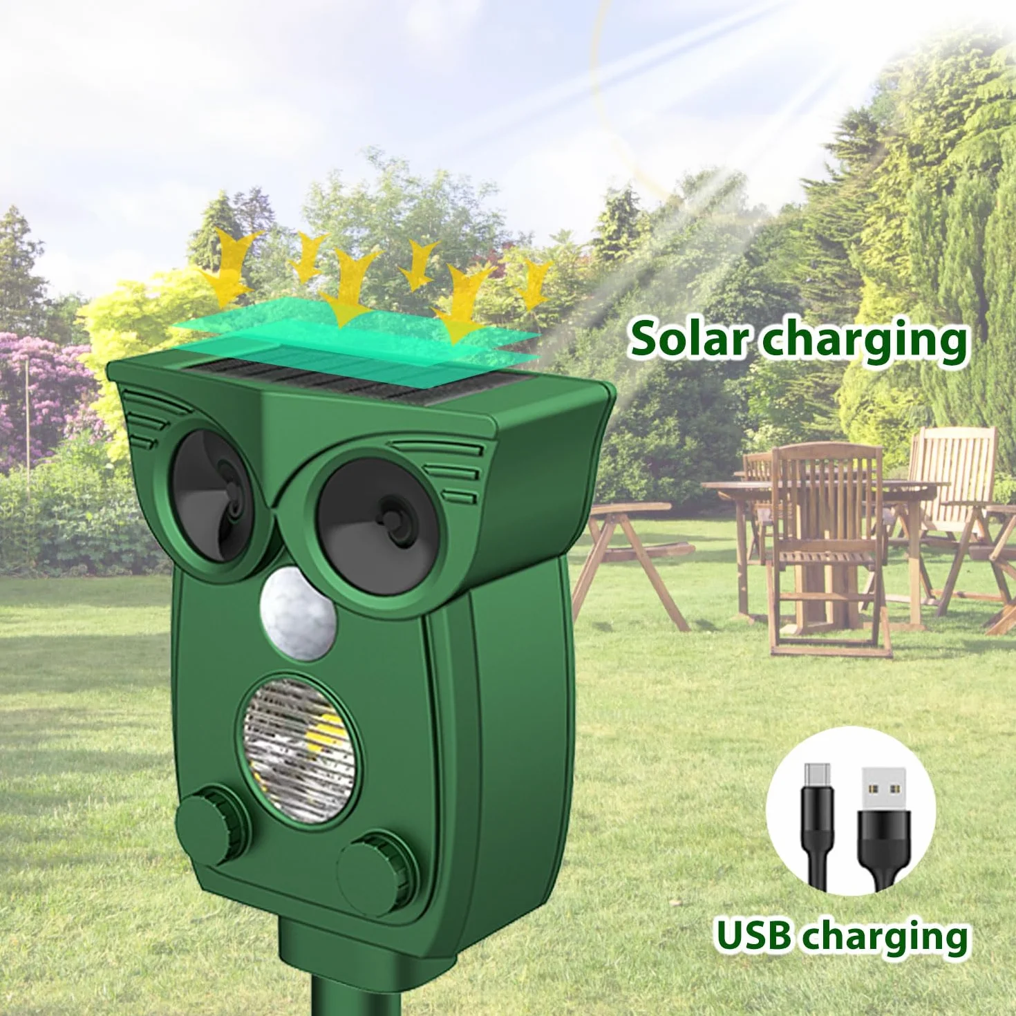 Répulsif Chat Ultrason Solaire USB pour Jardins Champs Pépinières