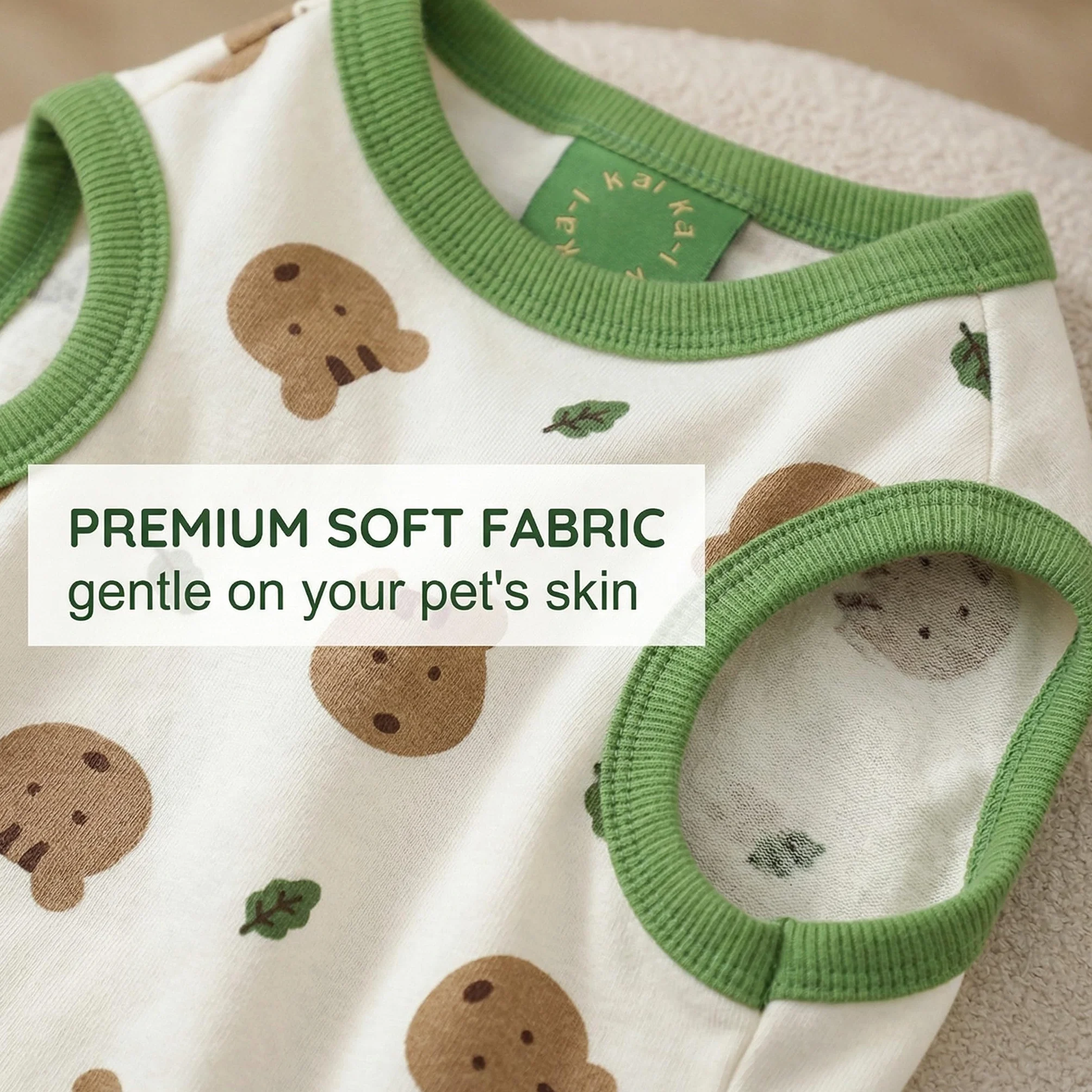 Body pour Chat et Chaton Taille L, Vêtement Doux et Respirant avec Motif Ours et Souris, Vert et Jaune